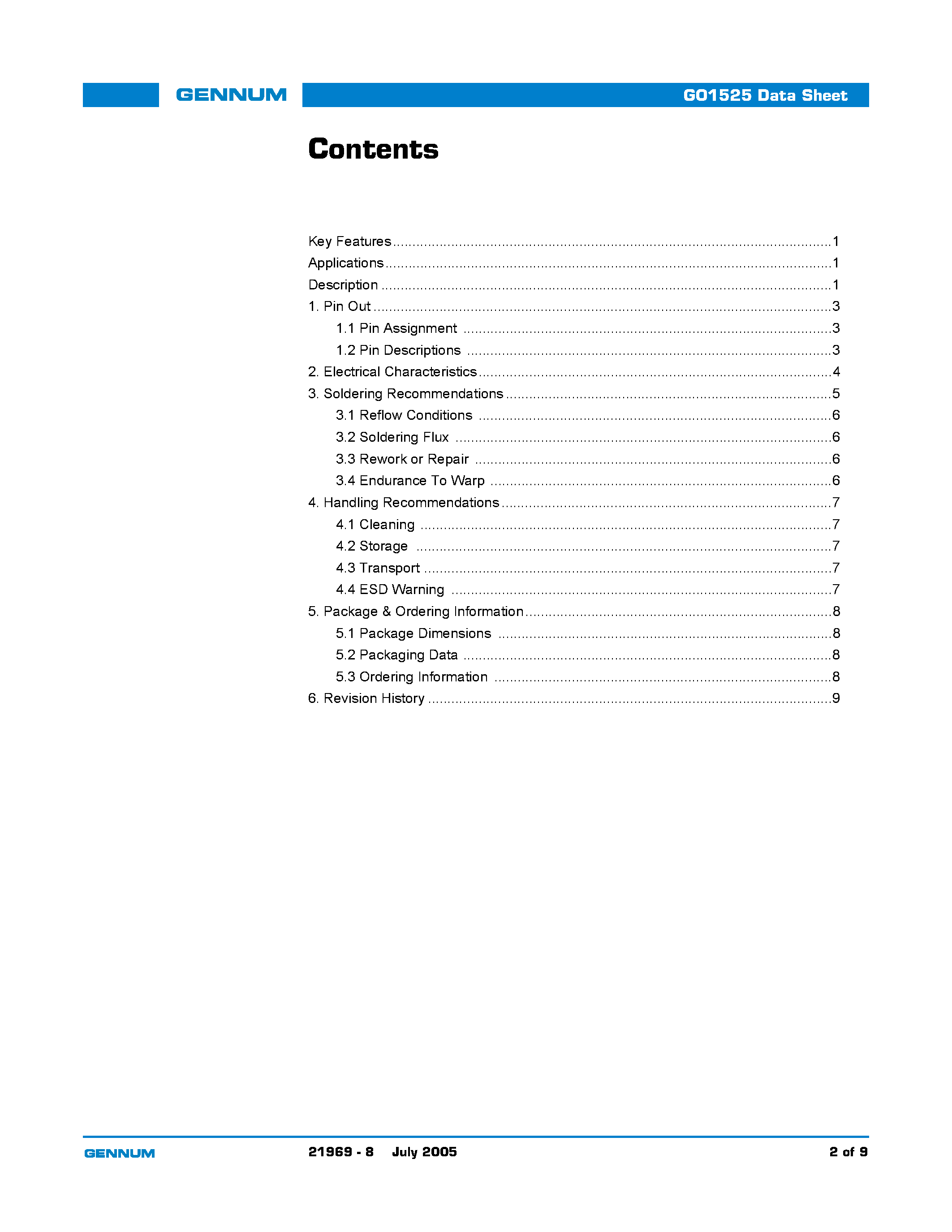 Datasheet GS1525 page 2 Datasheet GS1525 - HD-LINX II Voltage Controlled Oscillator page 2