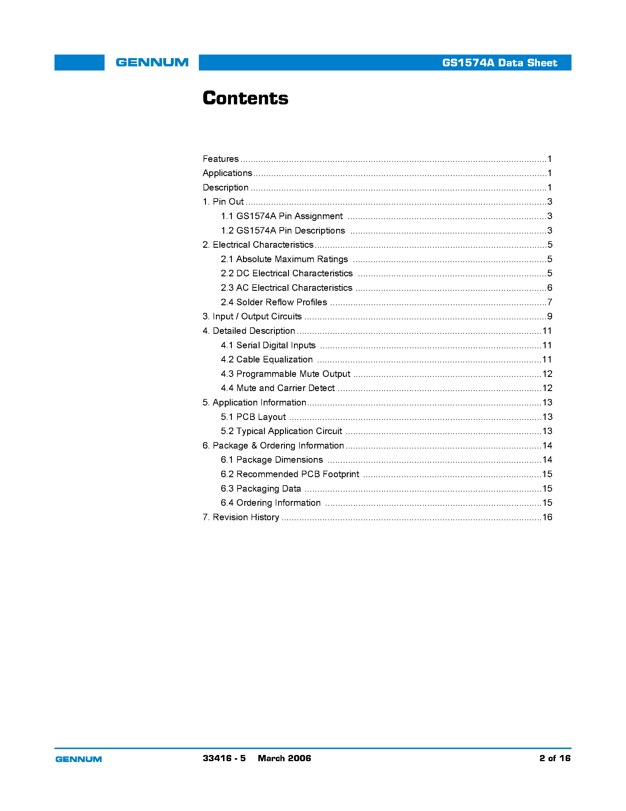 Даташит GS1574A - HD-LINX-R II Adaptive Cable Equalizer страница 2