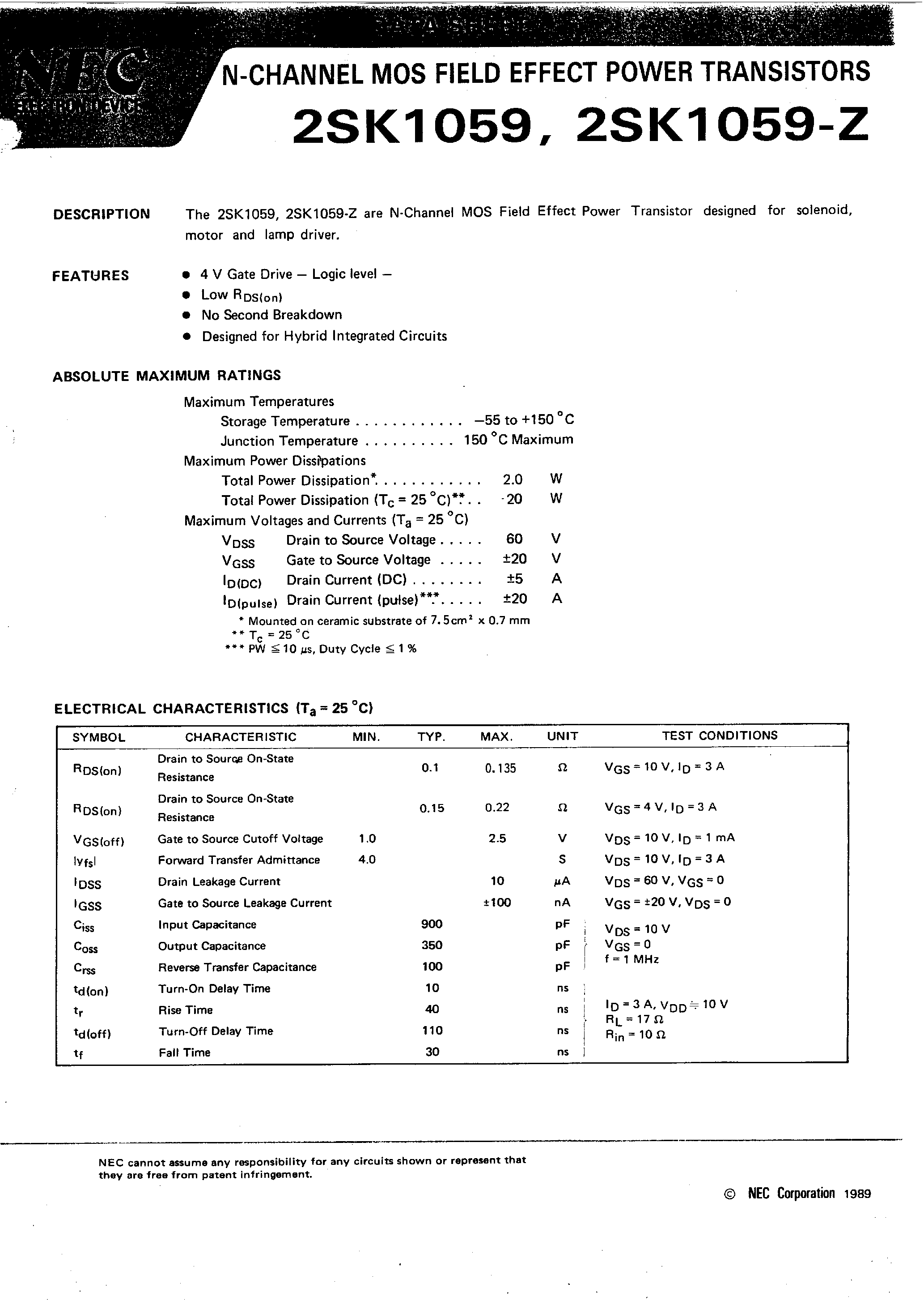 Datasheet 2SK1059 - N-Channel MOS Field Effect Power Transistors page 2