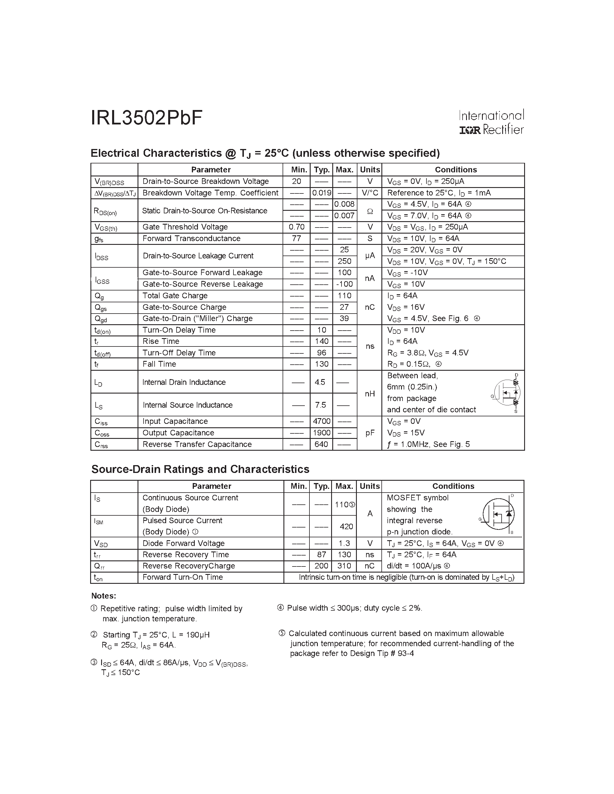 Datasheet IRL3502PBF - HEXFET Power MOSFET page 2