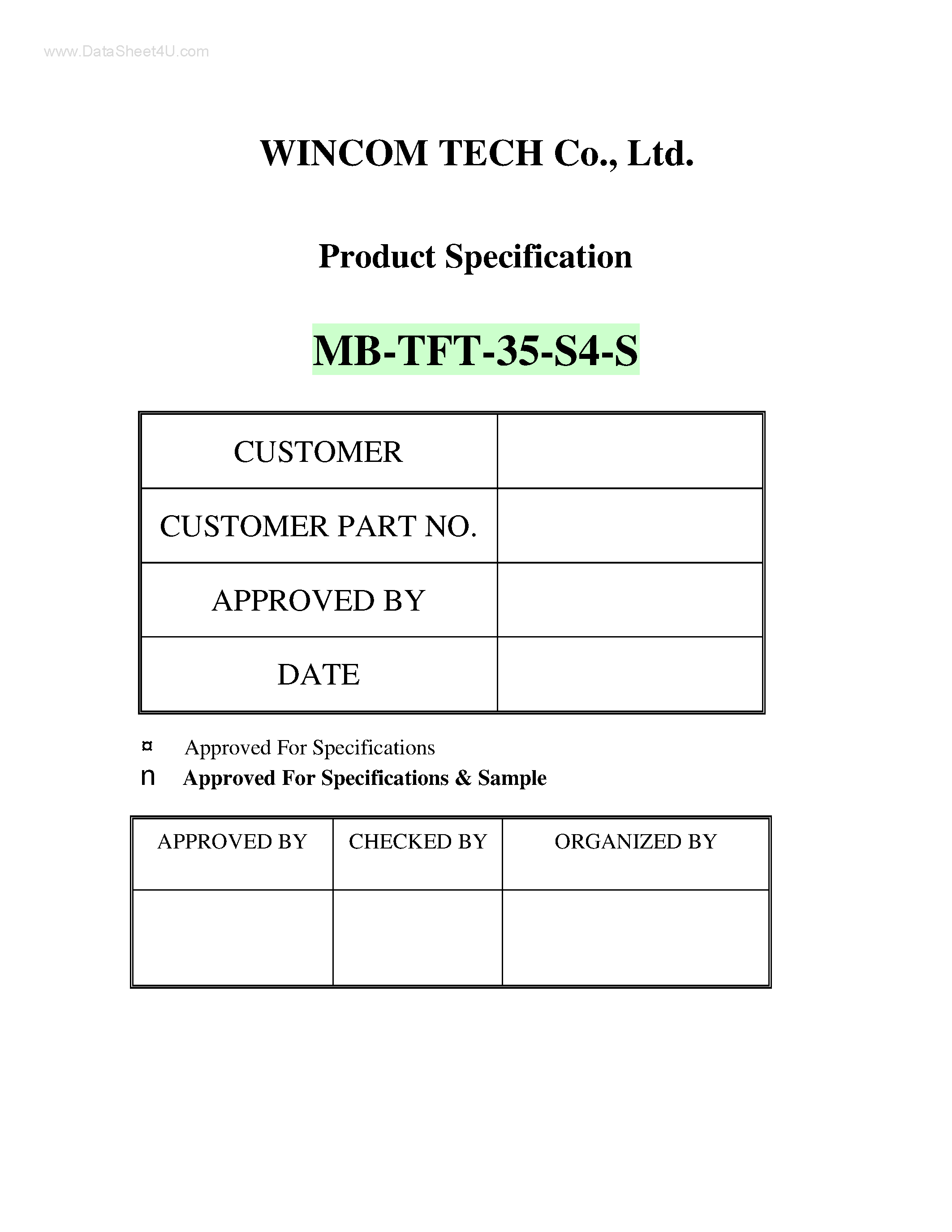 Datasheet MB-TFT-35-S4-S - Suitable for cell phone application the Main LCD adopts one backlight page 1