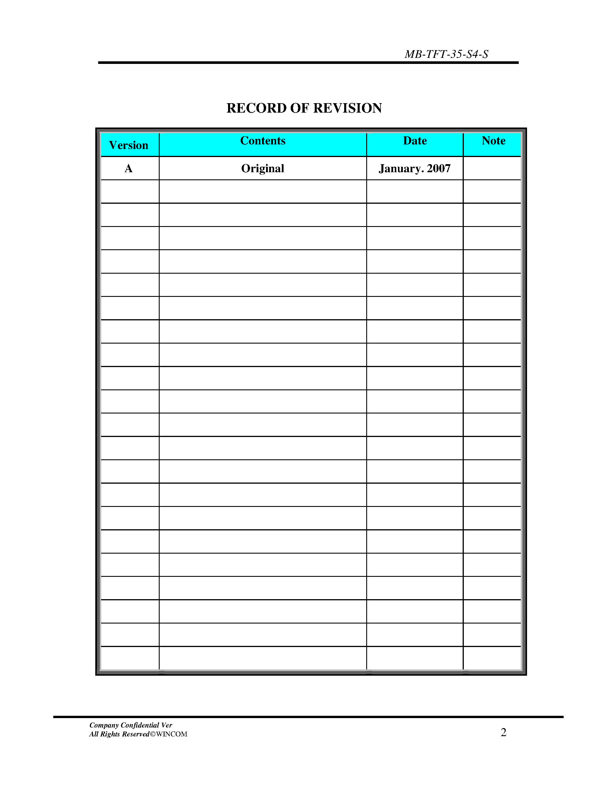 Datasheet MB-TFT-35-S4-S - Suitable for cell phone application the Main LCD adopts one backlight page 2