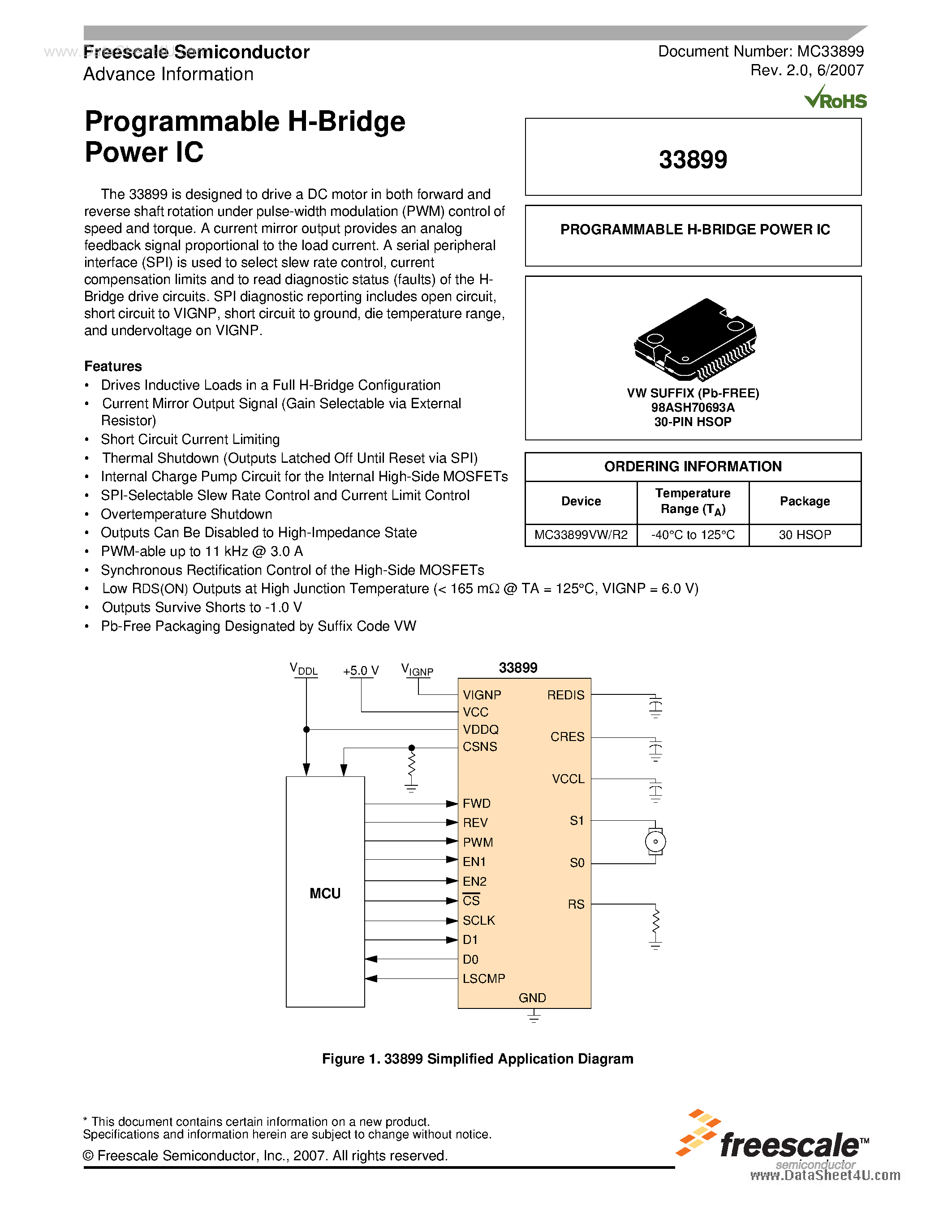 Datasheet MC33899 - Programmable H-Bridge Power IC page 1