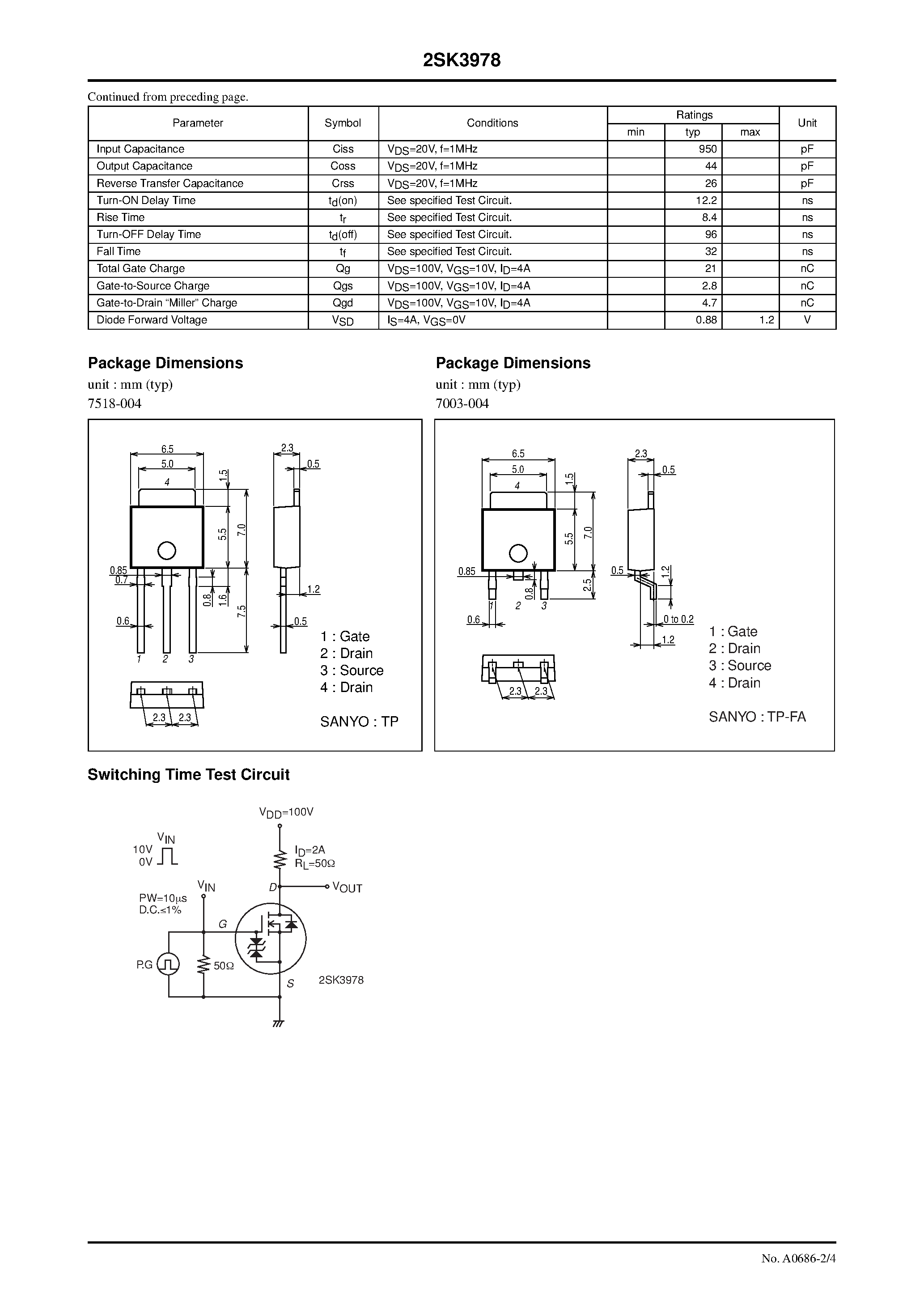 Datasheet 2SK3978 page 2 Datasheet 2SK3978 - N-Channel Silicon MOSFET page 2