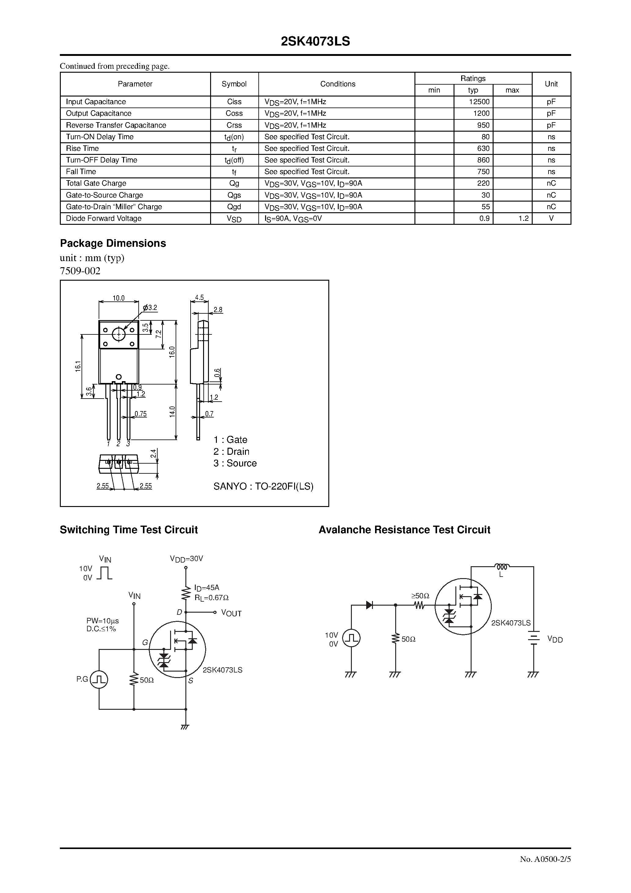 Datasheet 2SK4073LS - N-Channel Silicon MOSFET page 2