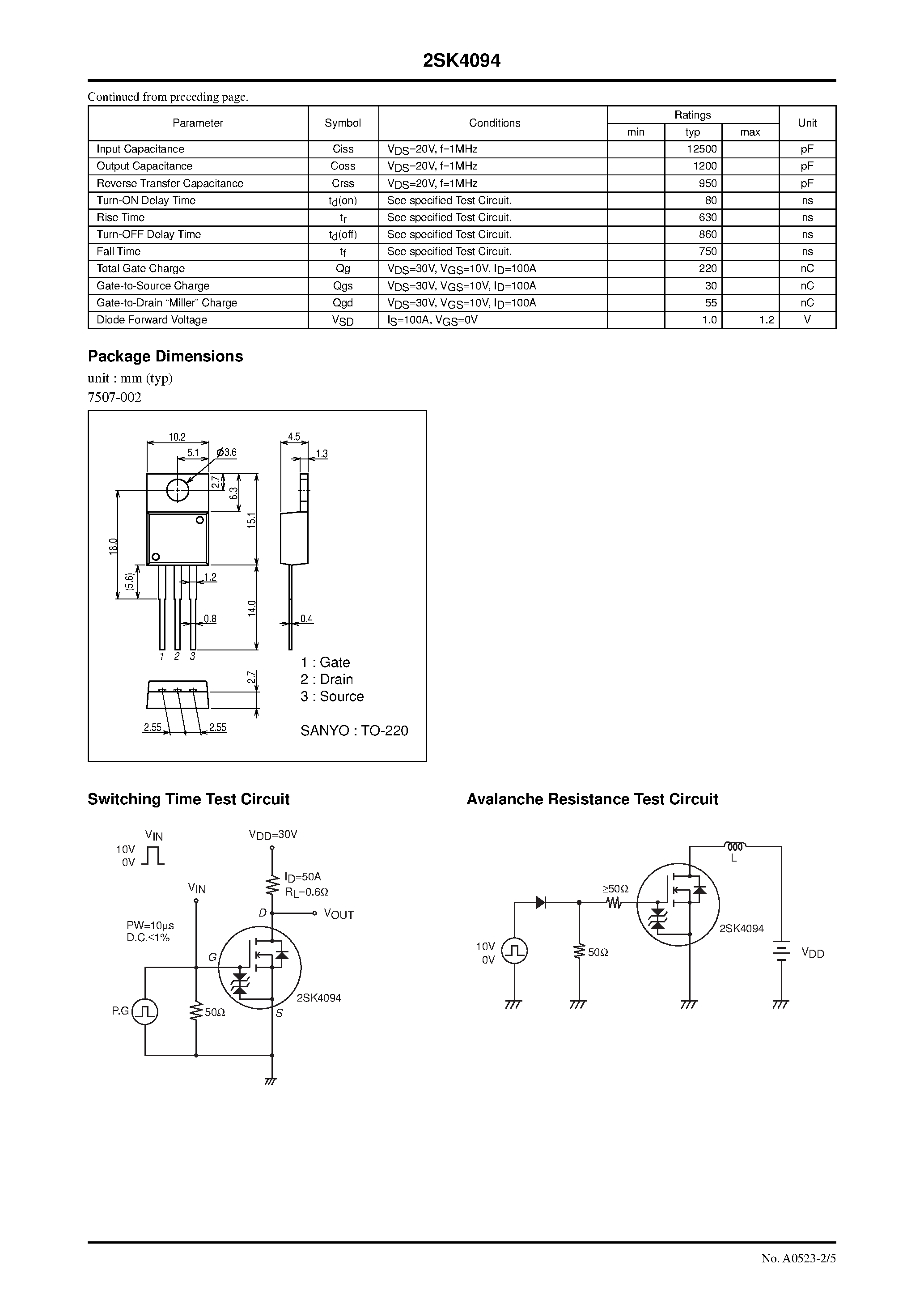 Datasheet 2SK4094 - N-Channel Silicon MOSFET page 2
