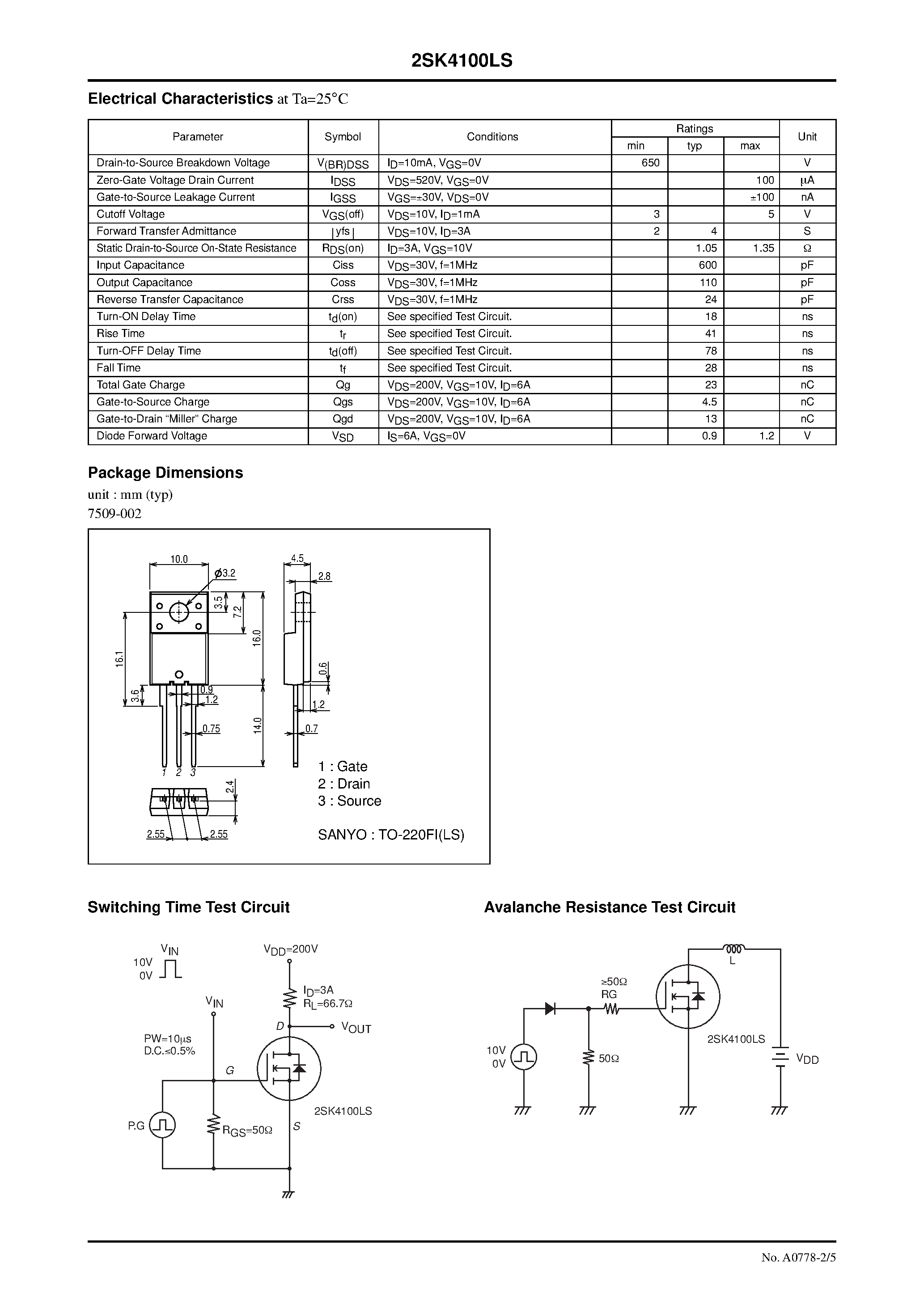 Datasheet 2SK4100LS page 2 Datasheet 2SK4100LS - N-Channel Silicon MOSFET page 2
