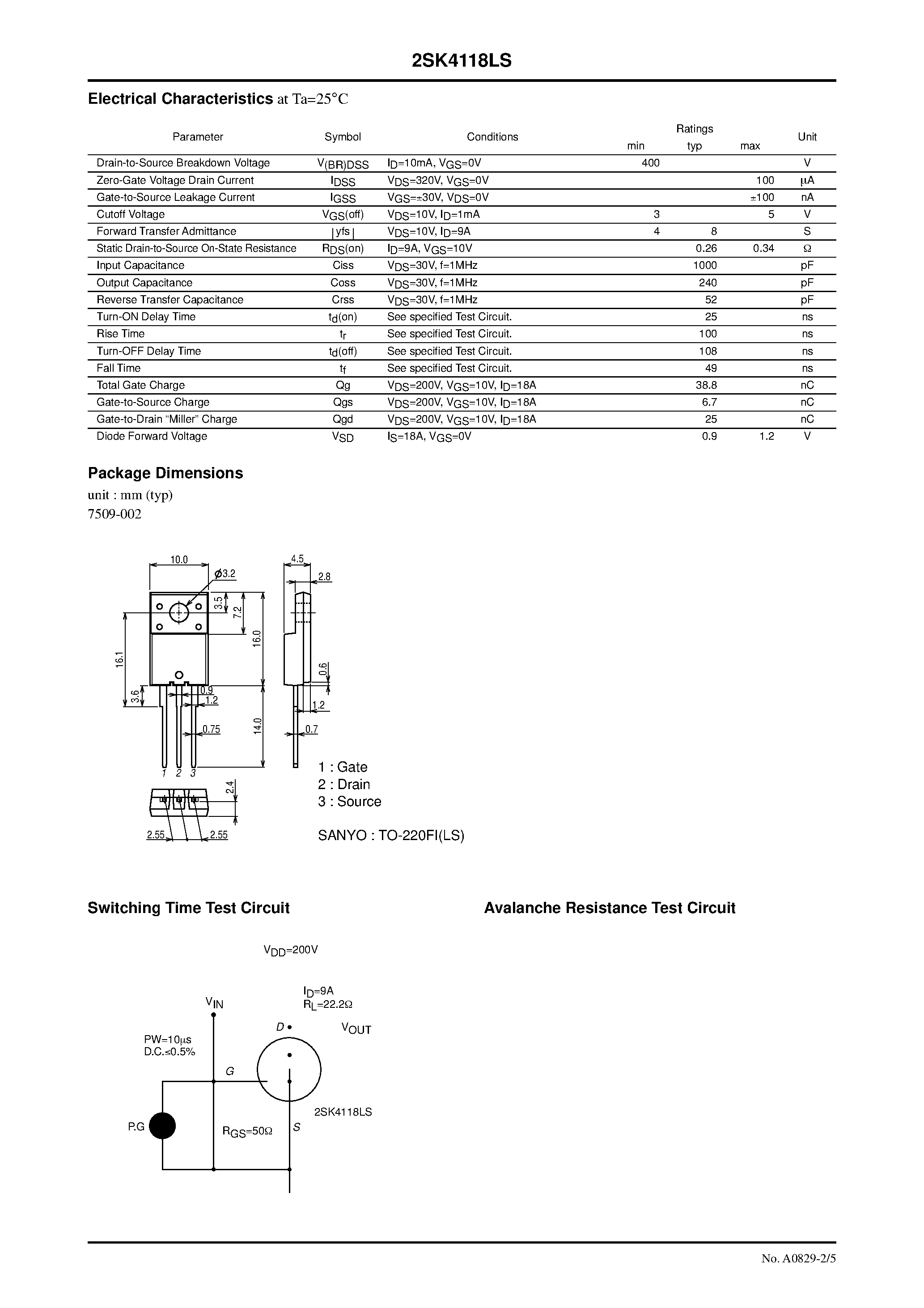 Datasheet 2SK4118LS - N-Channel Silicon MOSFET page 2