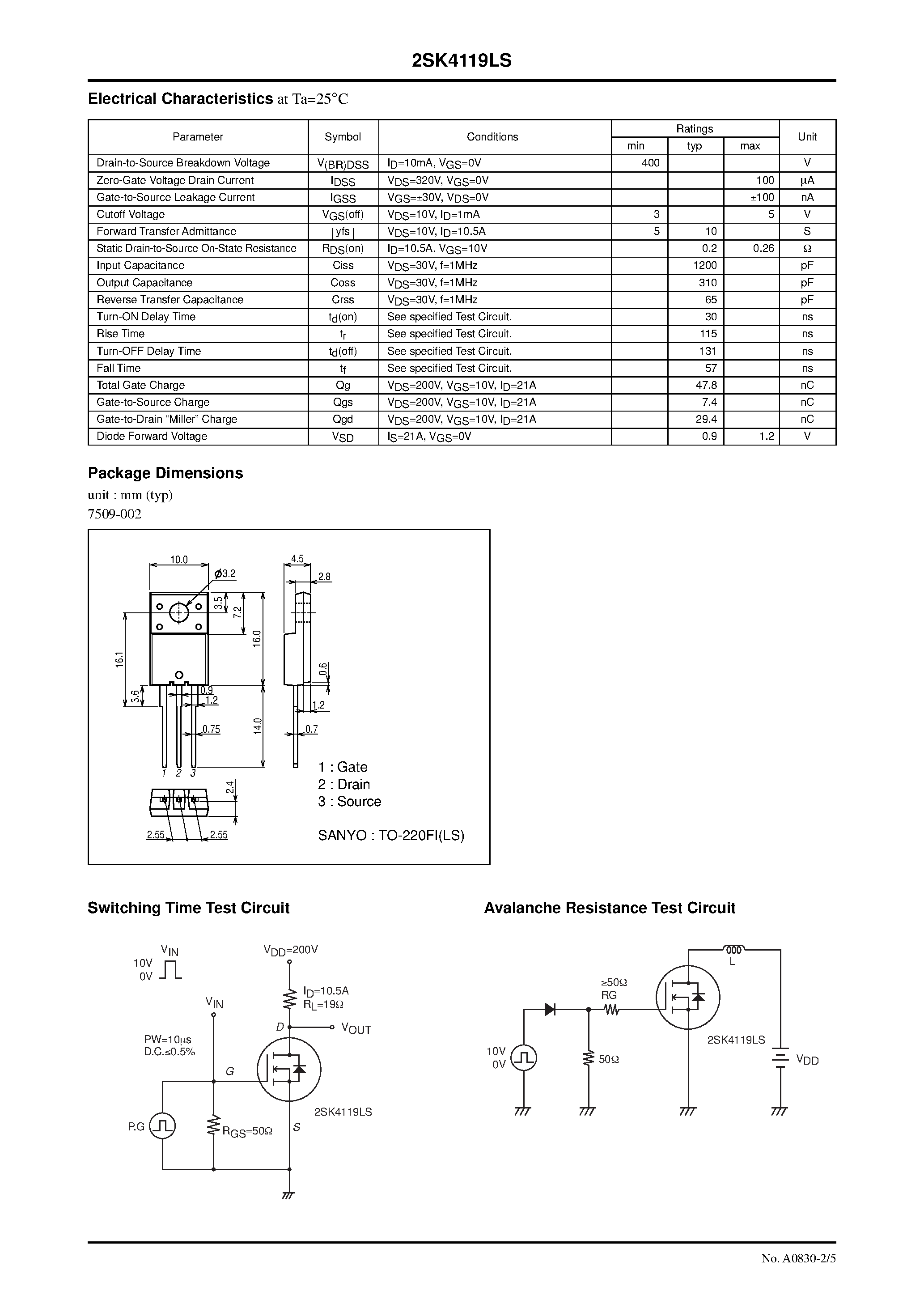 Datasheet 2SK4119LS - N-Channel Silicon MOSFET page 2
