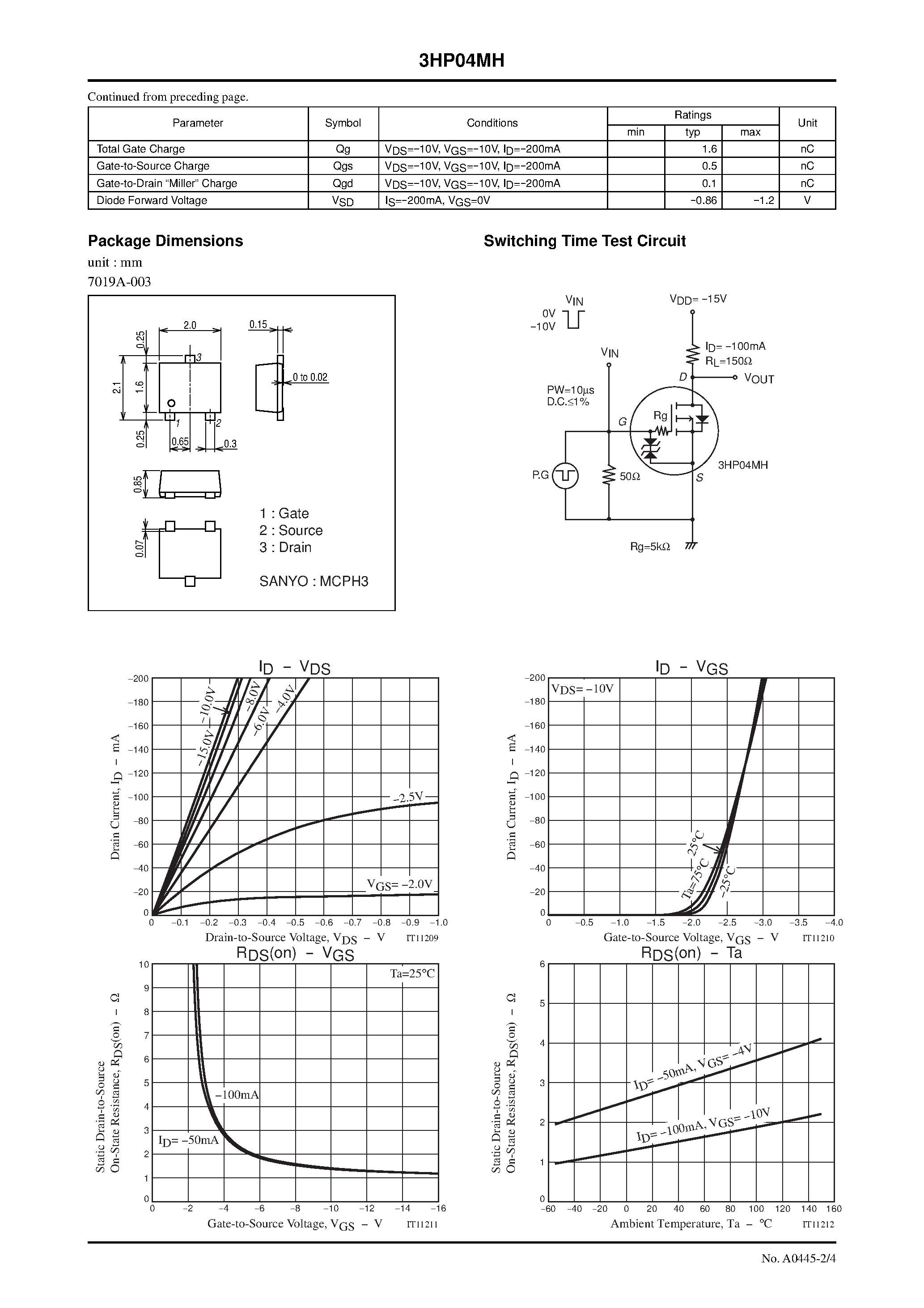 Даташит 3HP04MH - P-Channel Silicon MOSFET страница 2