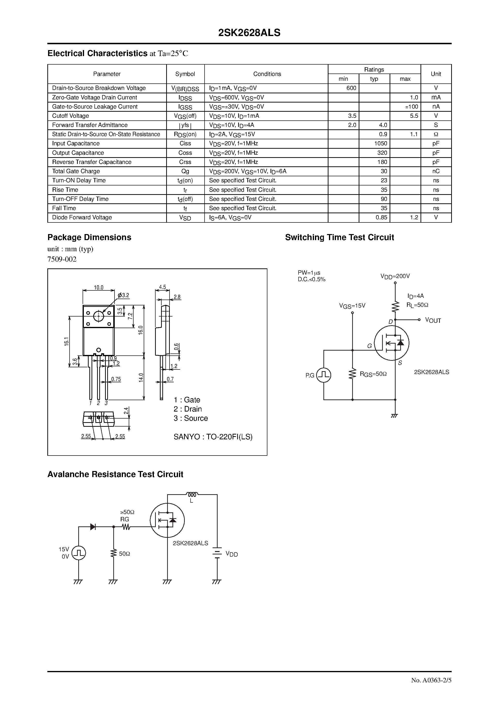 Даташит на микросхему 2SK2628ALS страница 2 Даташит 2SK2628ALS - N-Channel Silicon MOSFET страница 2