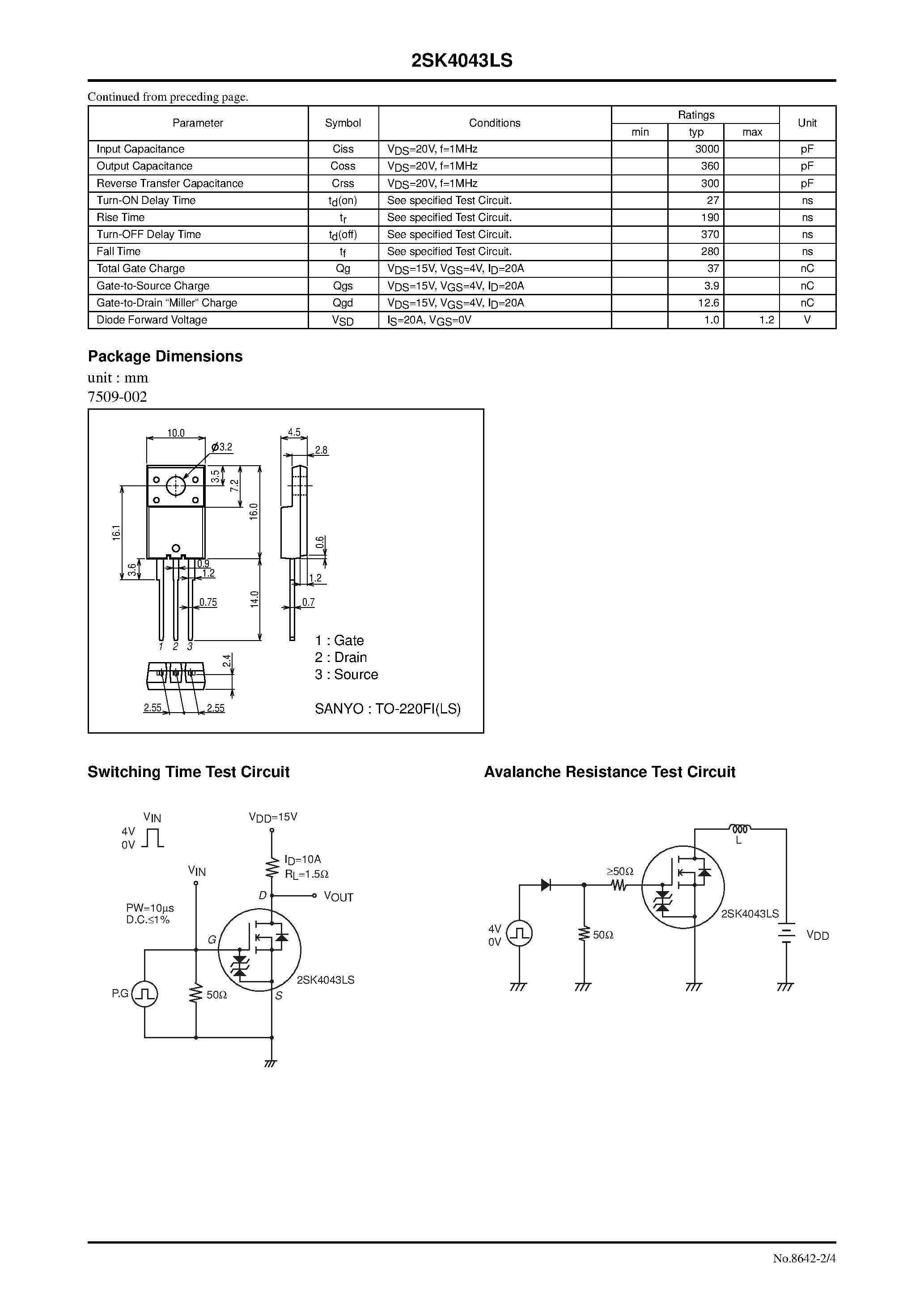 Datasheet 2SK4043LS - N-Channel Silicon MOSFET page 2