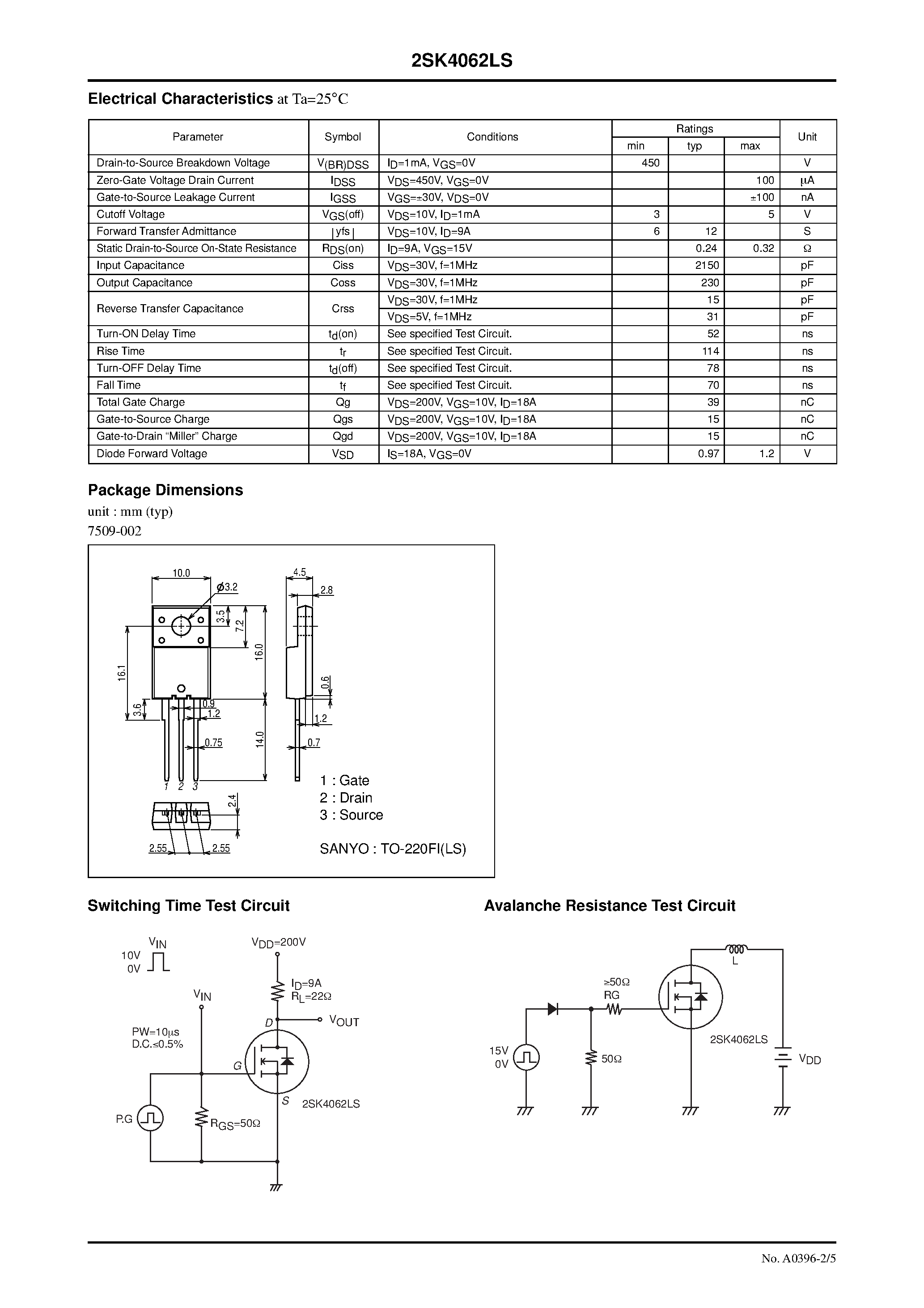 Datasheet 2SK4062LS - N-Channel Silicon MOSFET page 2
