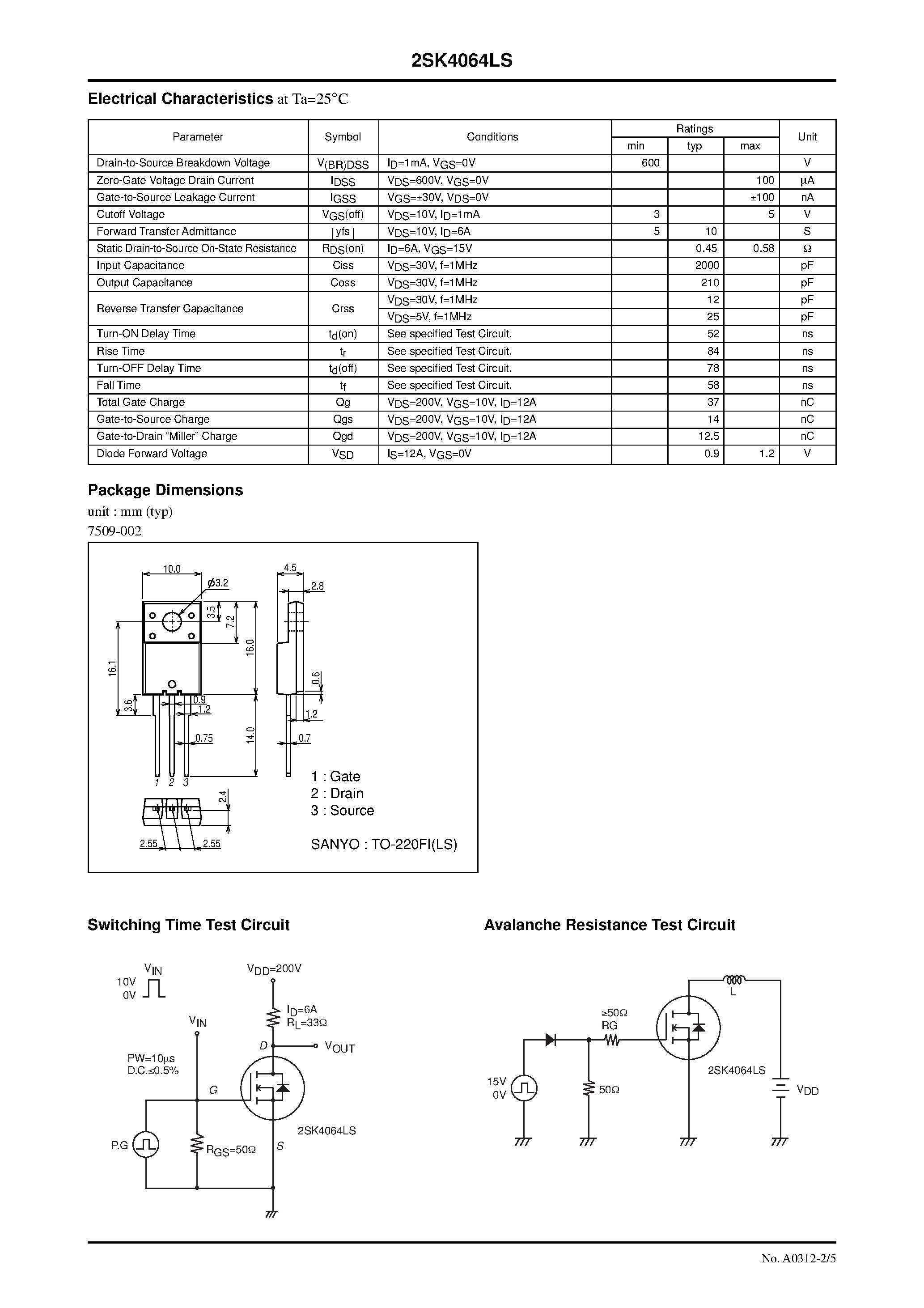 Datasheet 2SK4064LS - N-Channel Silicon MOSFET page 2