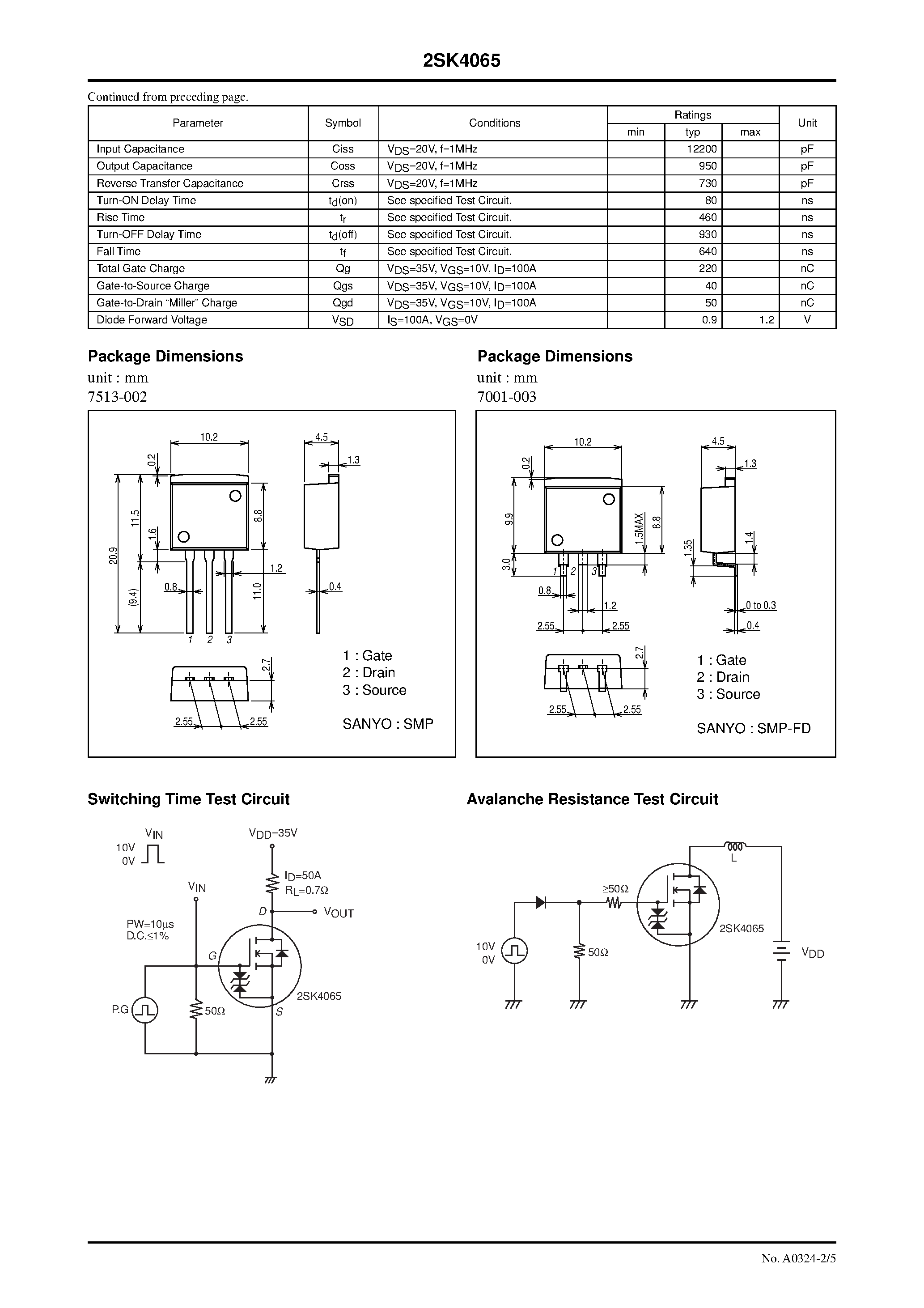 Datasheet 2SK4065 - N-Channel Silicon MOSFET page 2