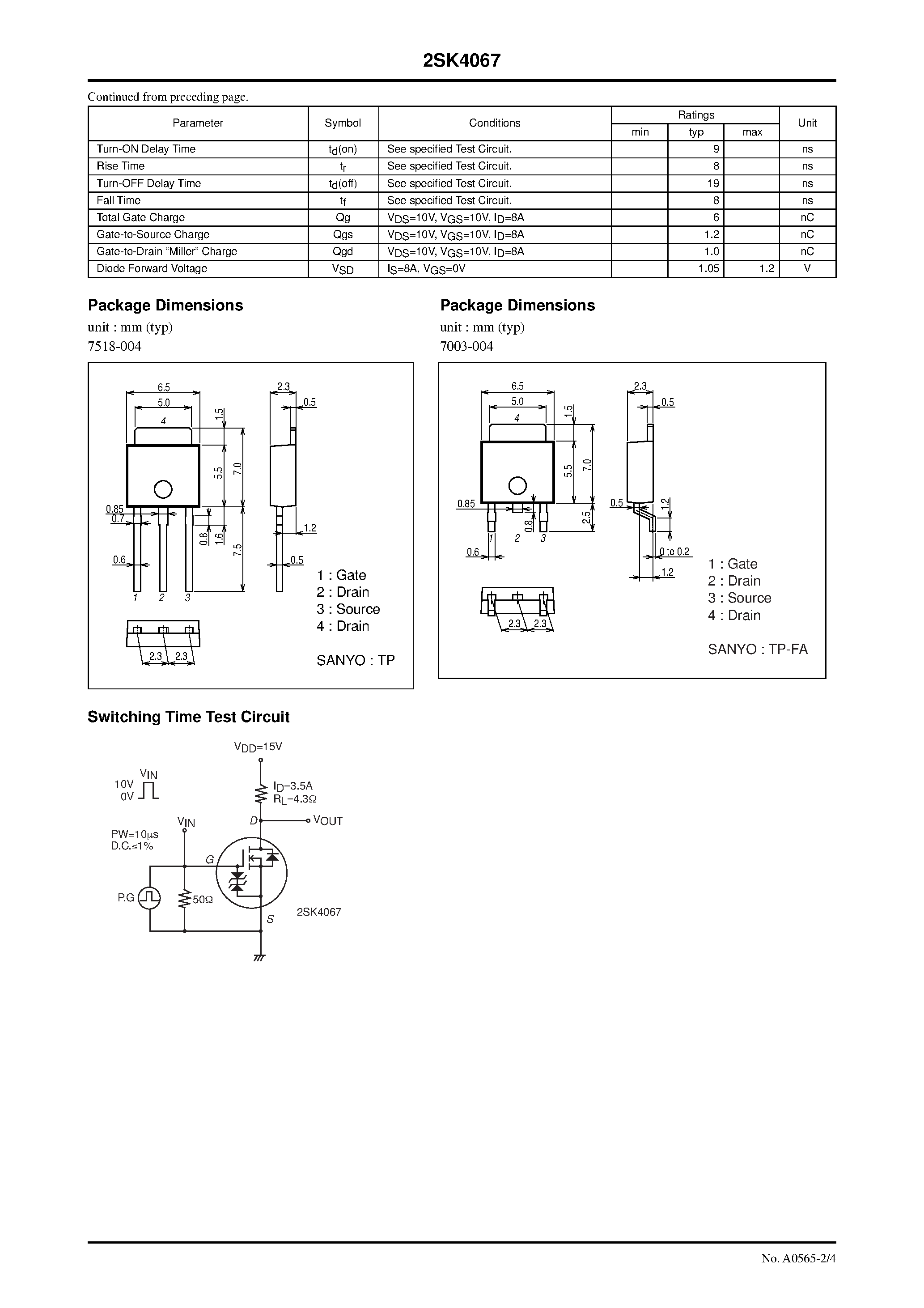 Datasheet 2SK4067 - N-Channel Silicon MOSFET page 2
