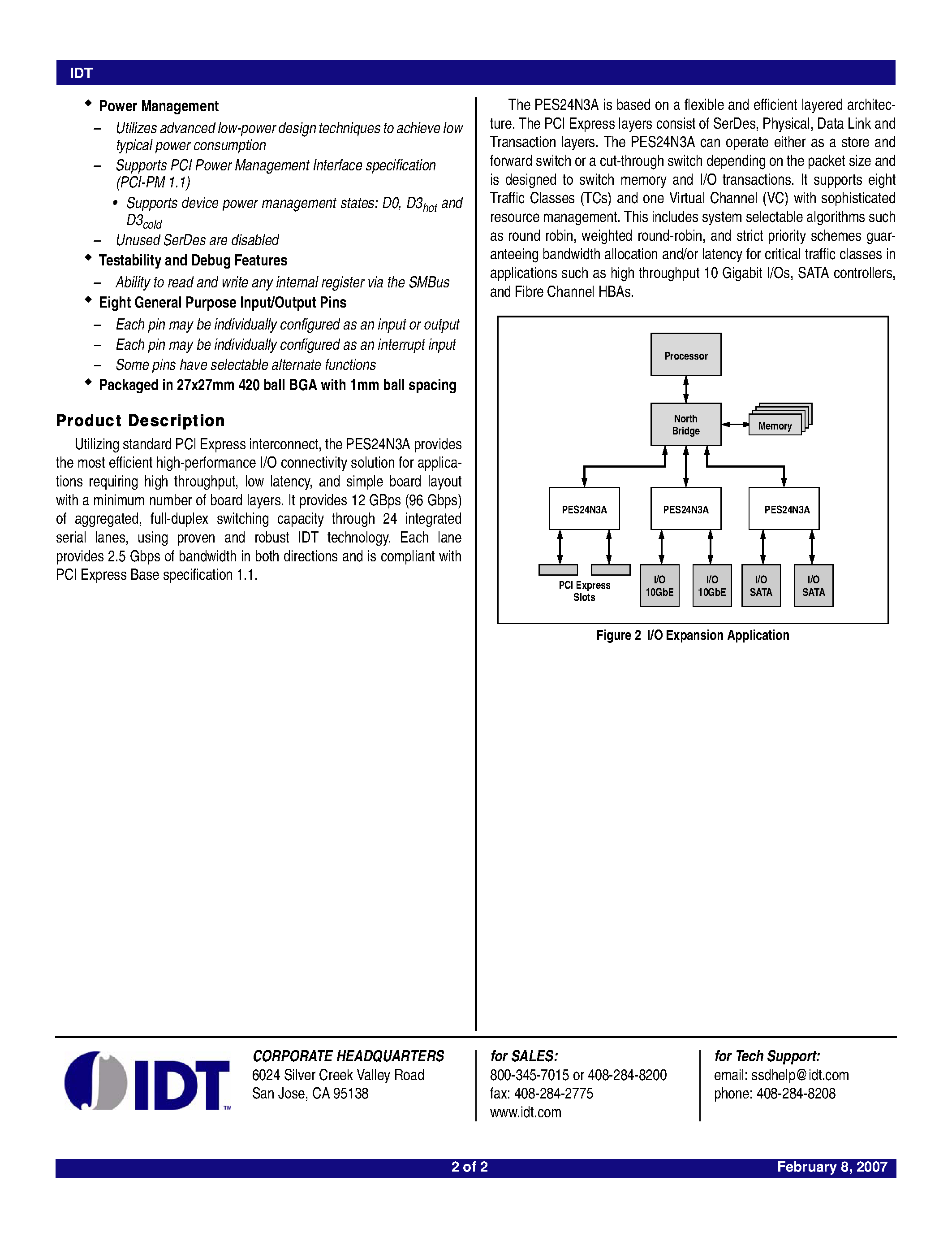 Datasheet 89HPES24N3A - 24-Lane 3-Port PCI Express Switch page 2