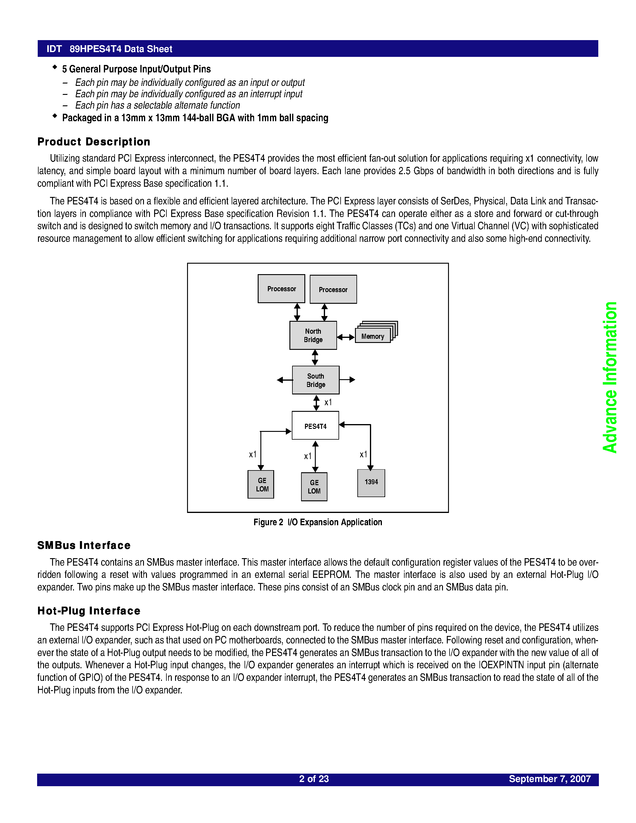 Datasheet 89HPES4T4 - 4-Lane 4-Port PCI Express Switch page 2