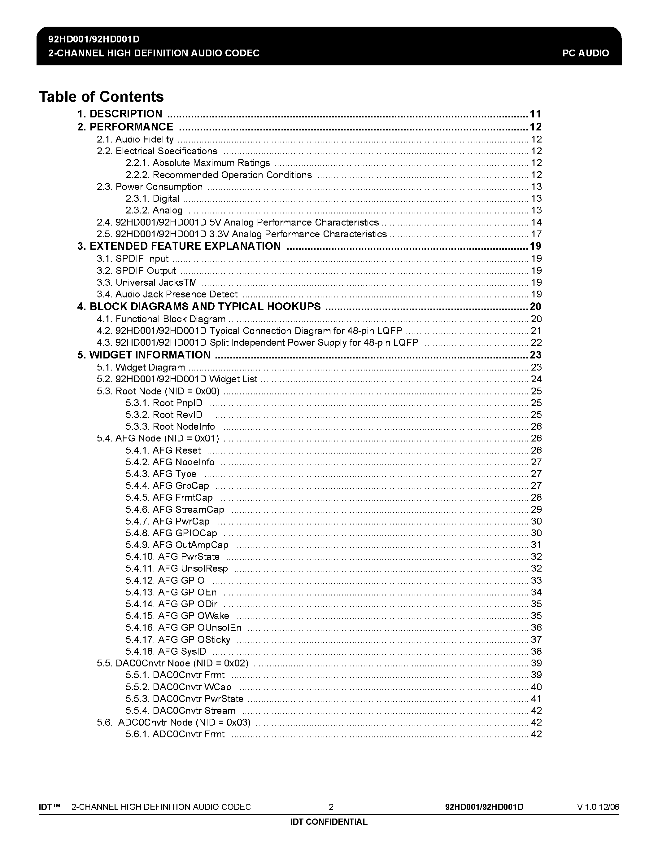 Datasheet 92HD001 - 2-CHANNEL HIGH DEFINITION AUDIO CODEC page 2