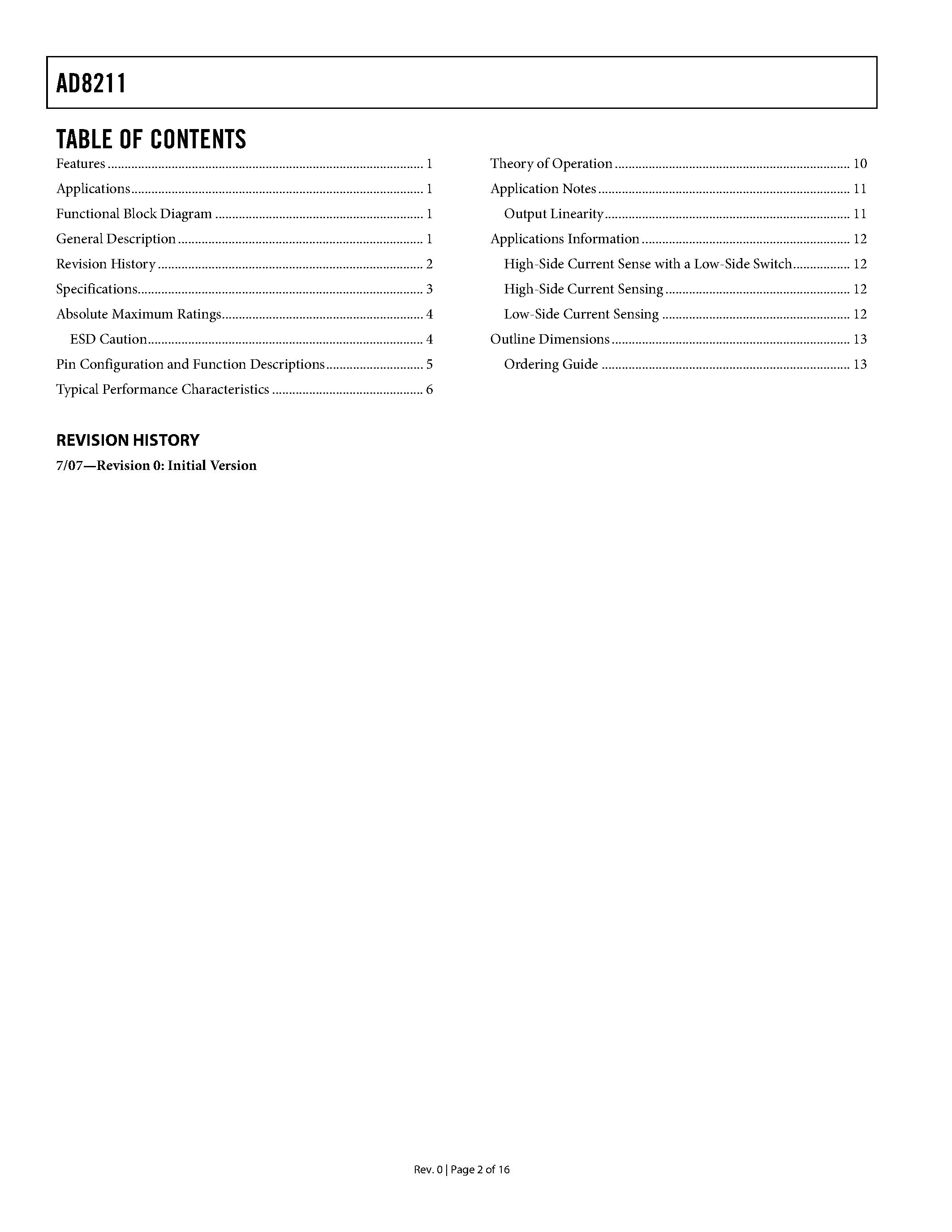 Даташит на микросхему AD8211 страница 2 Даташит AD8211 - High Voltage Current Shunt Monitor страница 2