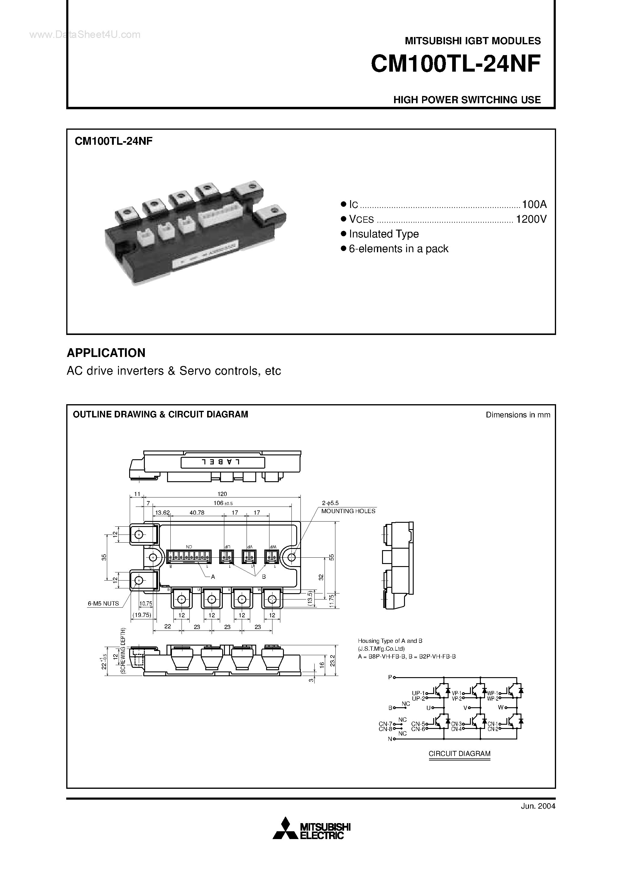 Даташит CM100TL-24NF - HIGH POWER SWITCHING USE страница 1