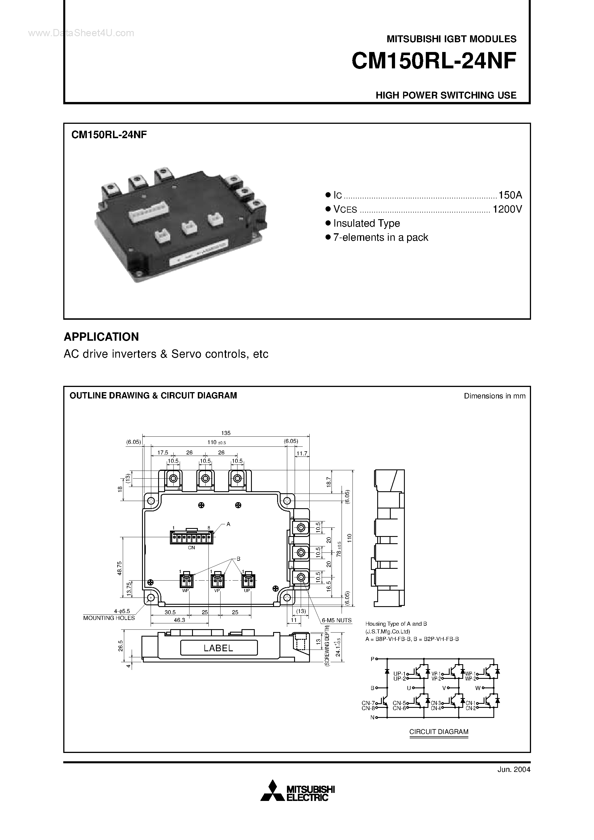 Даташит на микросхему CM150RL-24NF страница 1 Даташит CM150RL-24NF - HIGH POWER SWITCHING USE страница 1