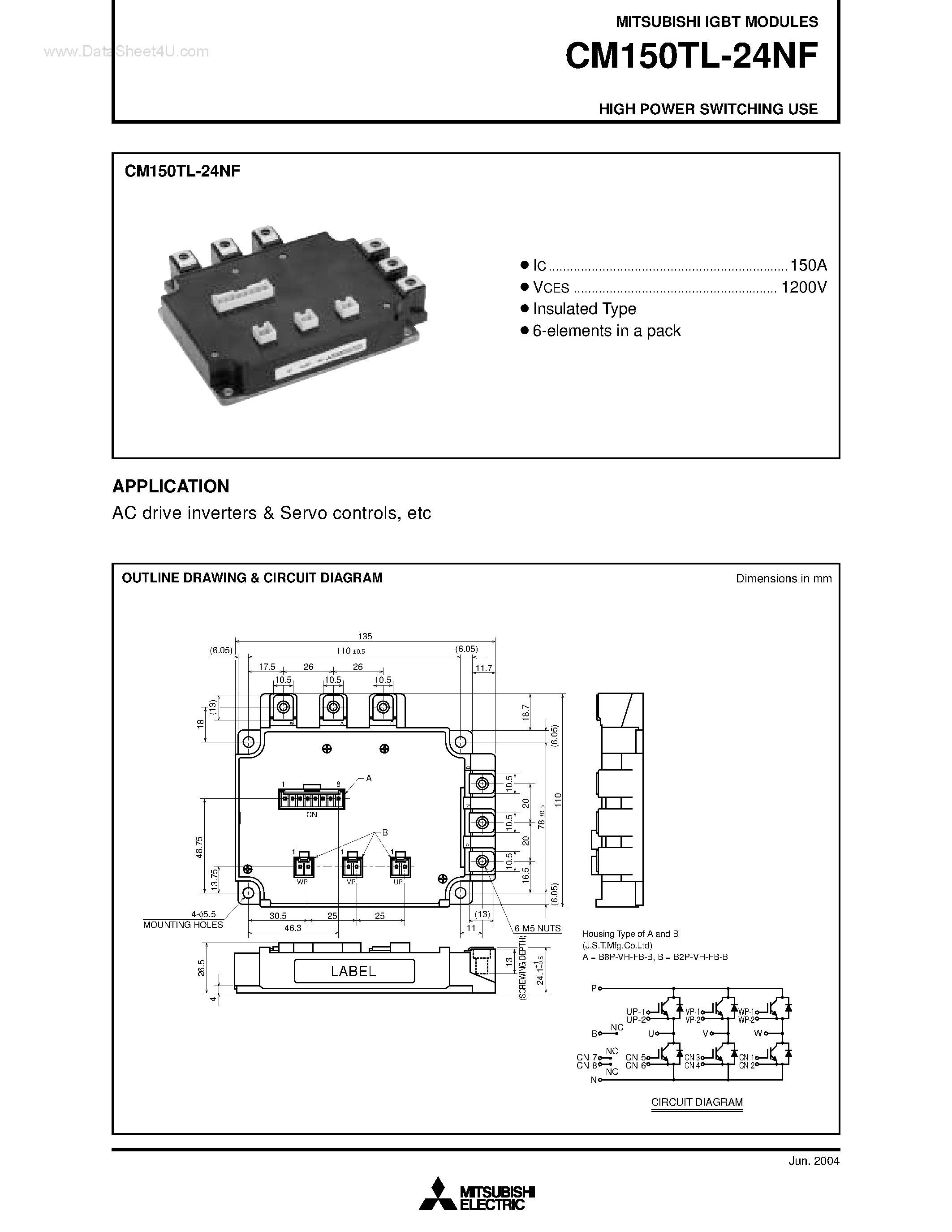 Даташит на микросхему CM150TL-24NF страница 1 Даташит CM150TL-24NF - HIGH POWER SWITCHING USE страница 1