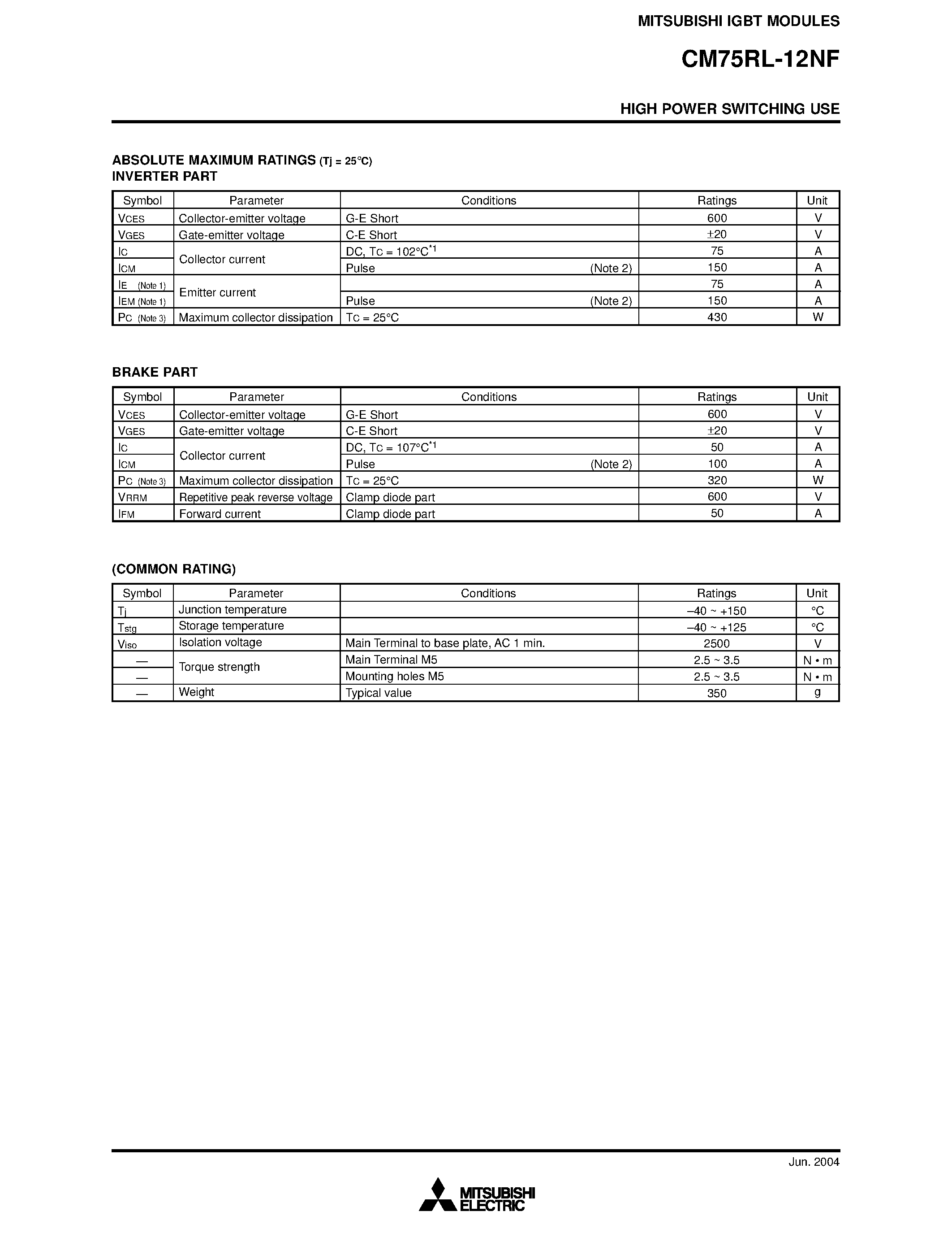 Даташит на микросхему CM75RL-12NF страница 2 Даташит CM75RL-12NF - HIGH POWER SWITCHING USE страница 2