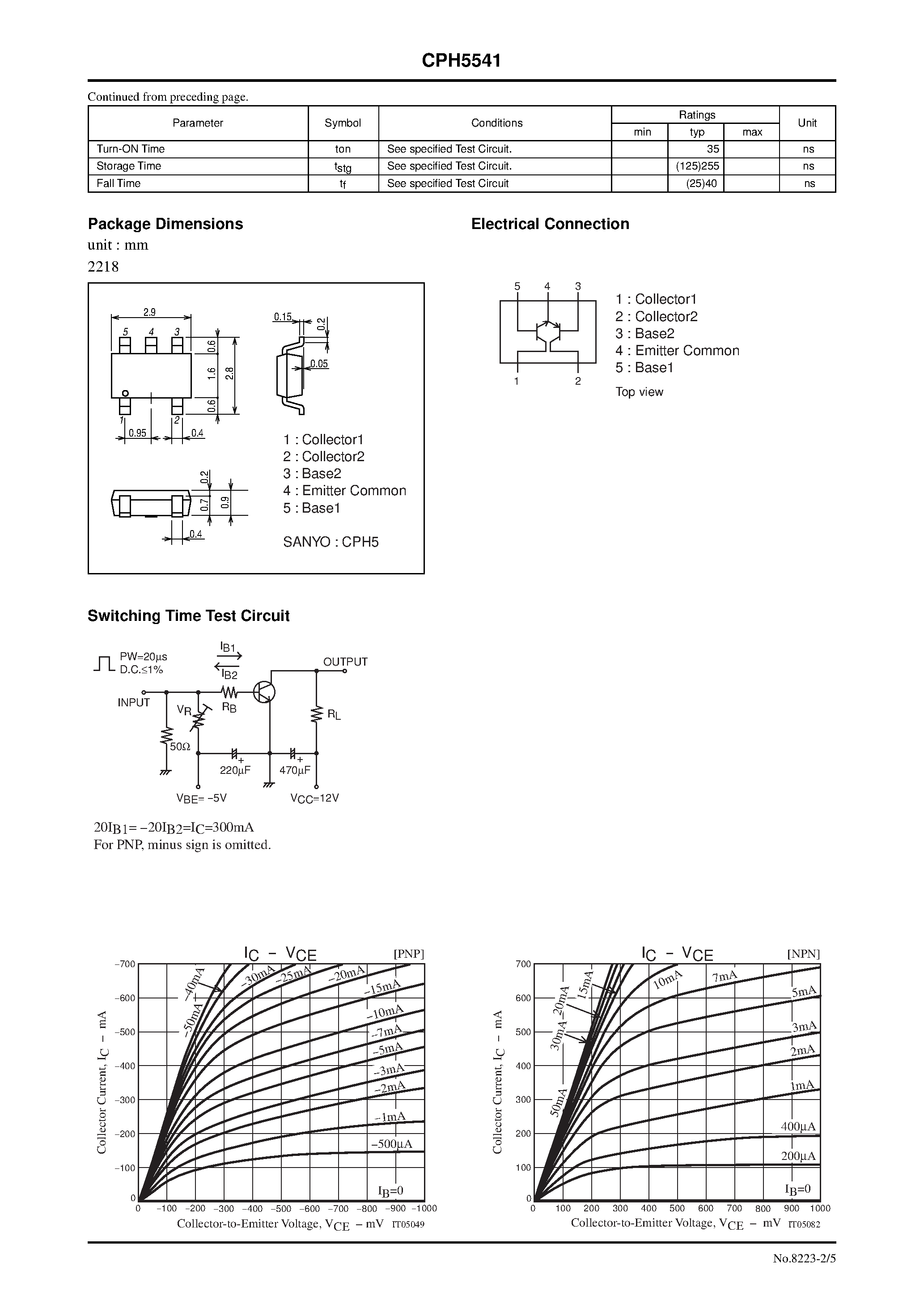 Даташит CPH5541 - PNP / NPN Epitaxial Planar Silicon Transistors страница 2