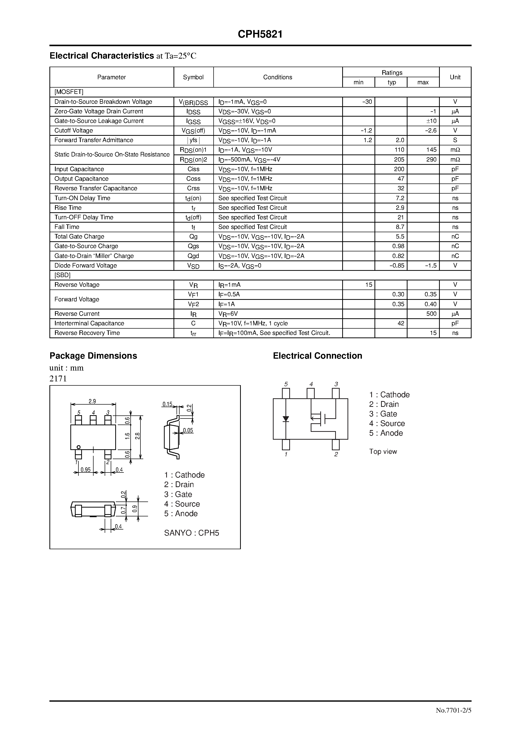 Даташит на микросхему CPH5821 страница 2 Даташит CPH5821 - General Purpose Switching Device Applications страница 2