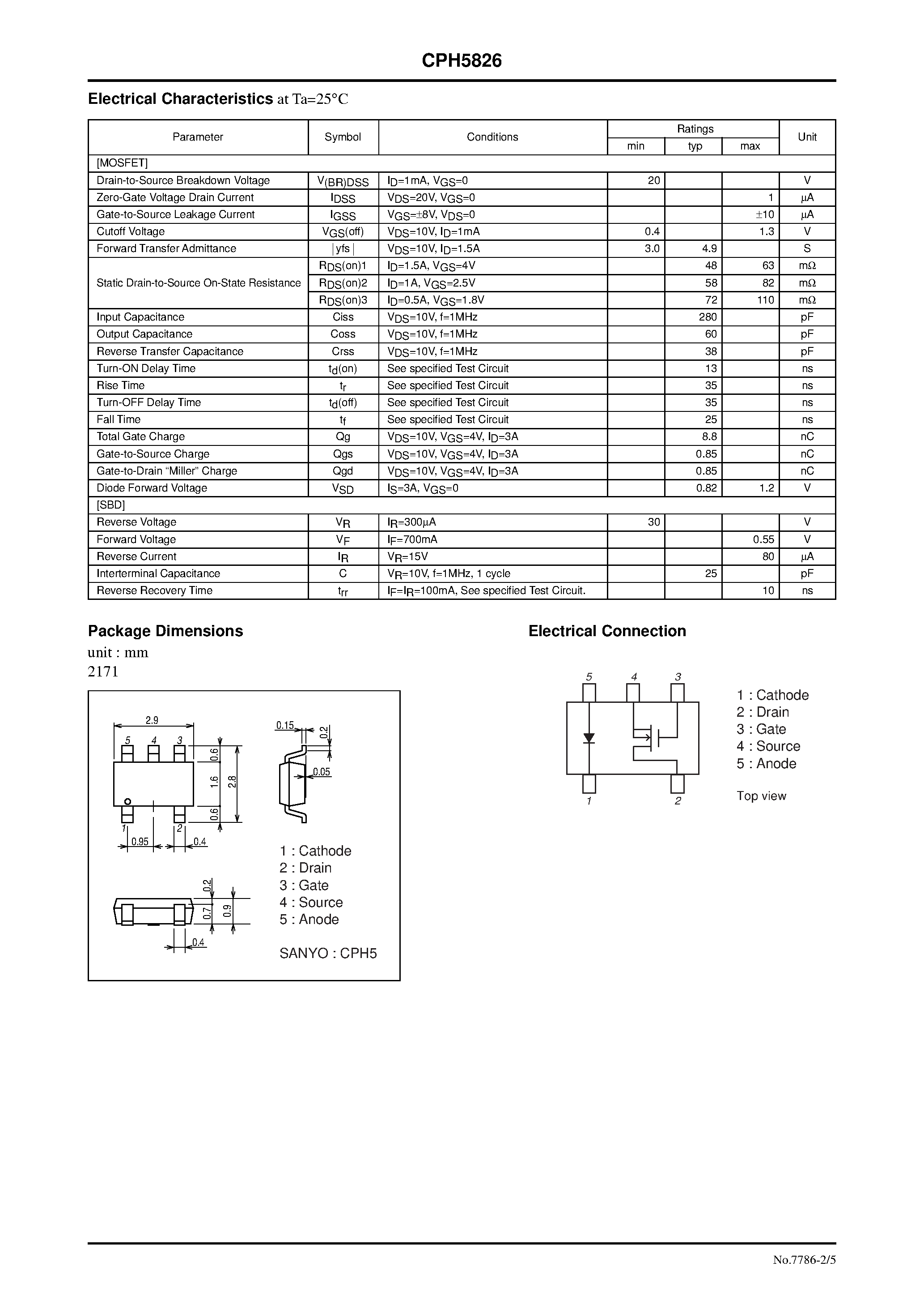 Datasheet CPH5826 - N-Channel Silicon MOSFET page 2