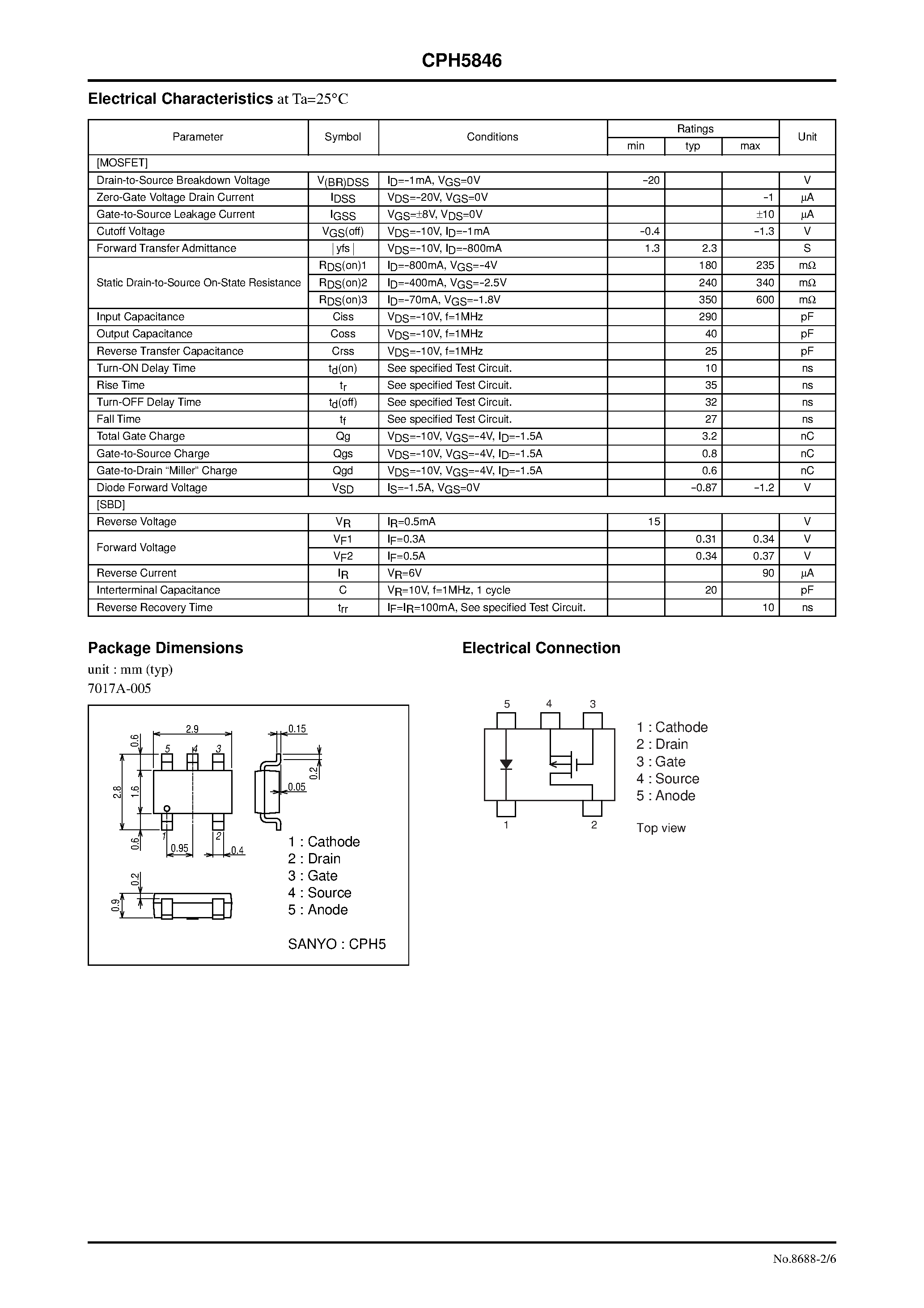 Даташит CPH5846 - P-Channel Silicon MOSFET страница 2
