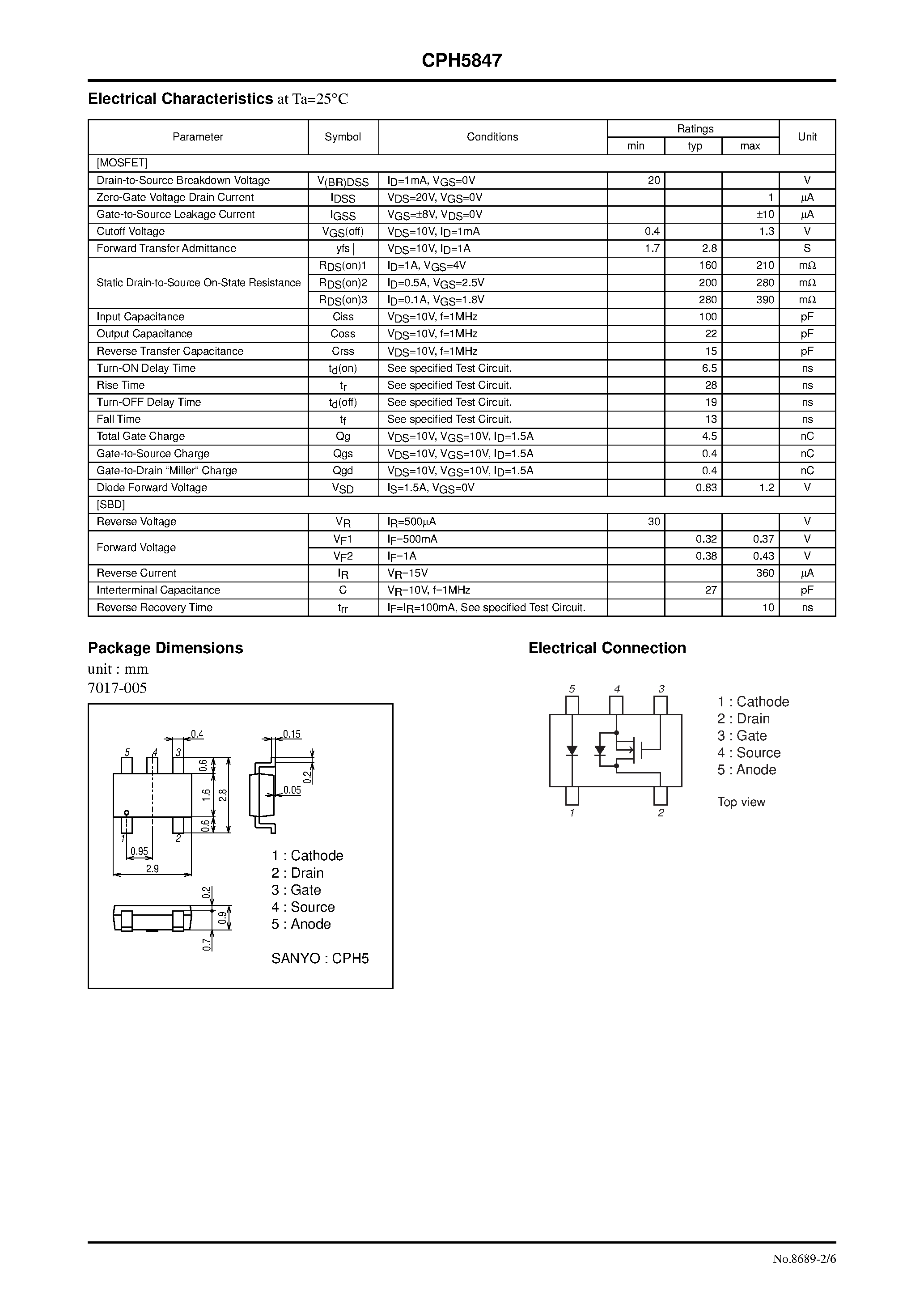 Datasheet CPH5847 - N-Channel Silicon MOSFET page 2