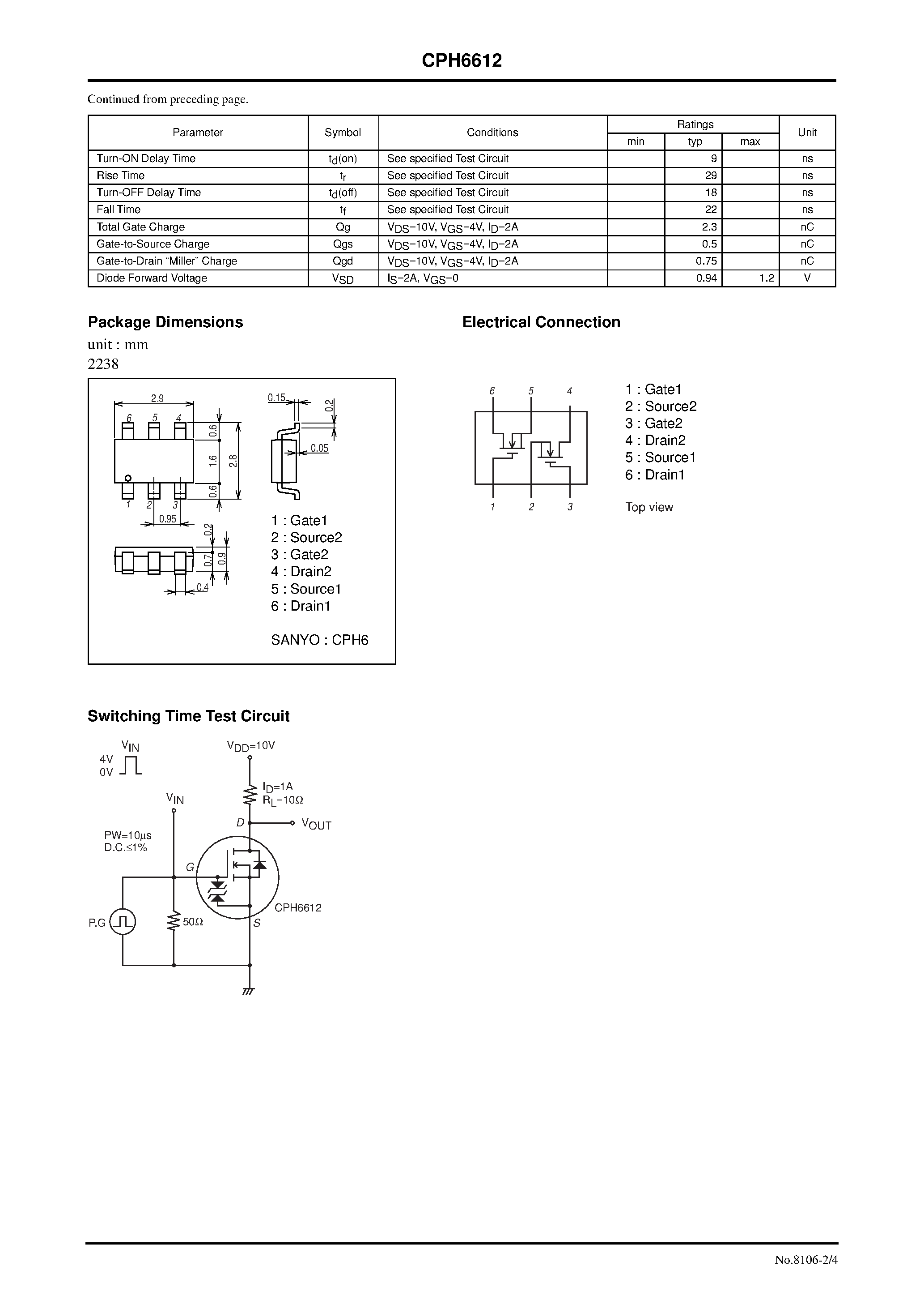 Datasheet CPH6612 - N-Channel Silicon MOSFET page 2