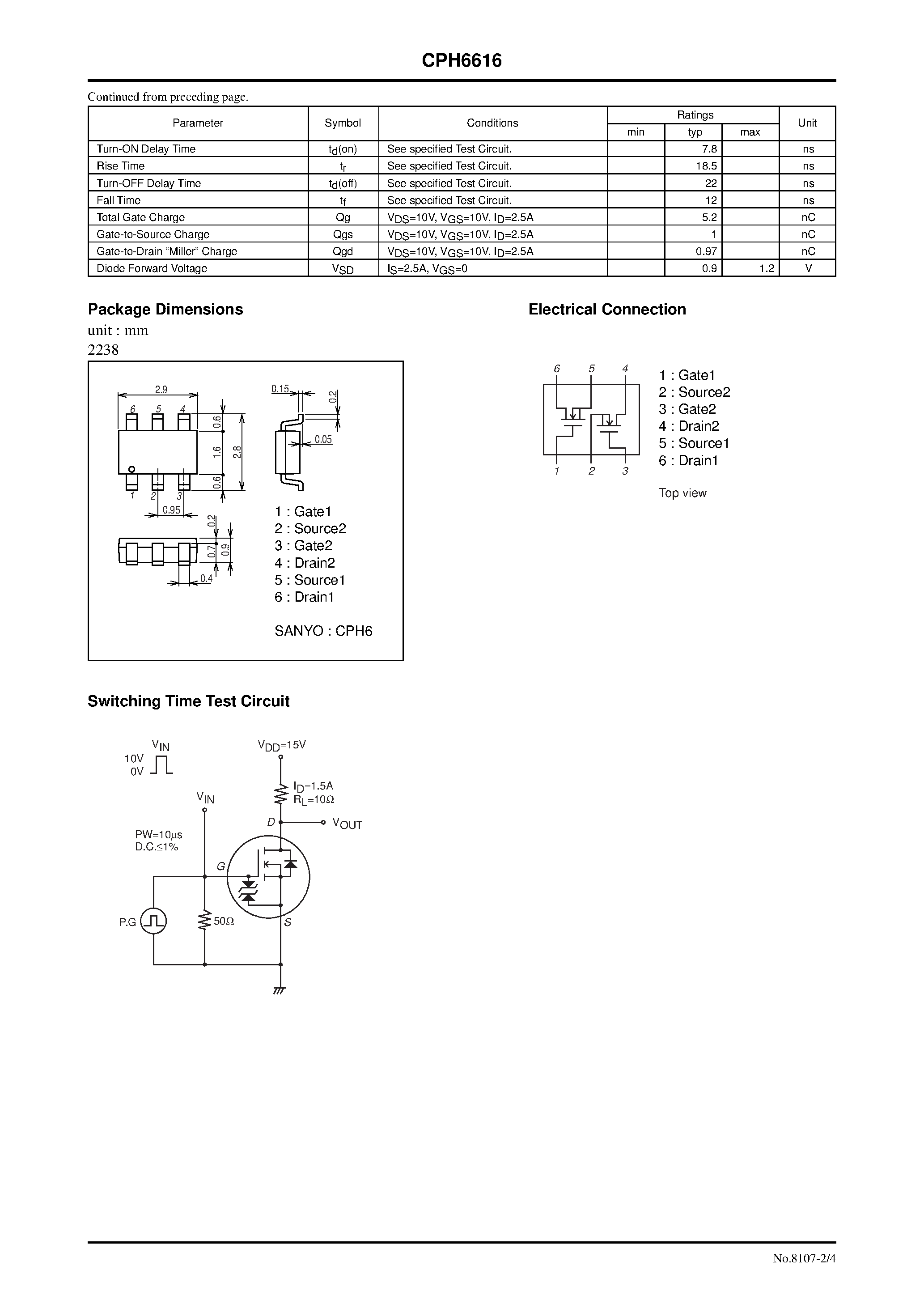 Datasheet CPH6616 - N-Channel Silicon MOSFET page 2