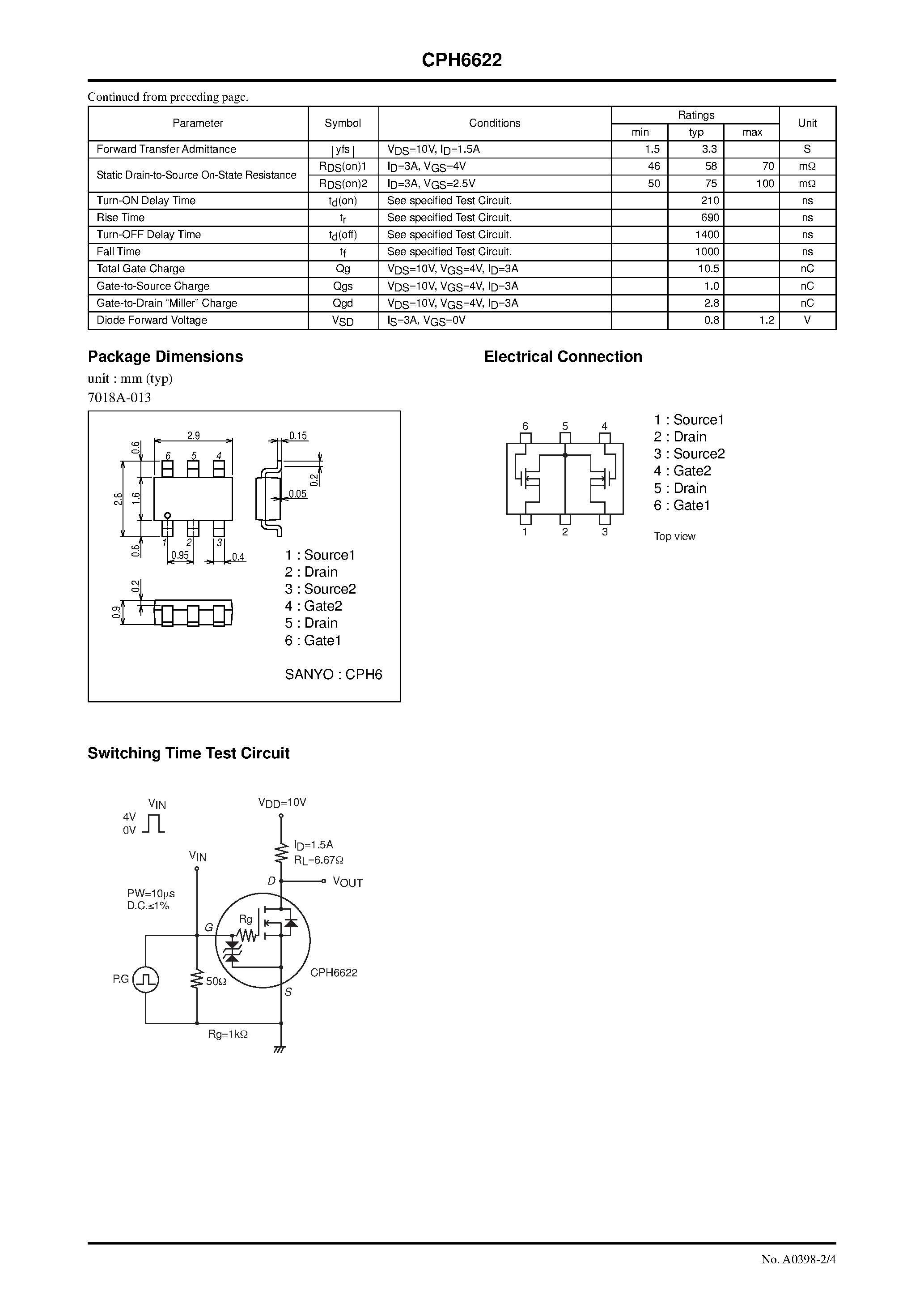 Datasheet CPH6622 - N-Channel Silicon MOSFET page 2