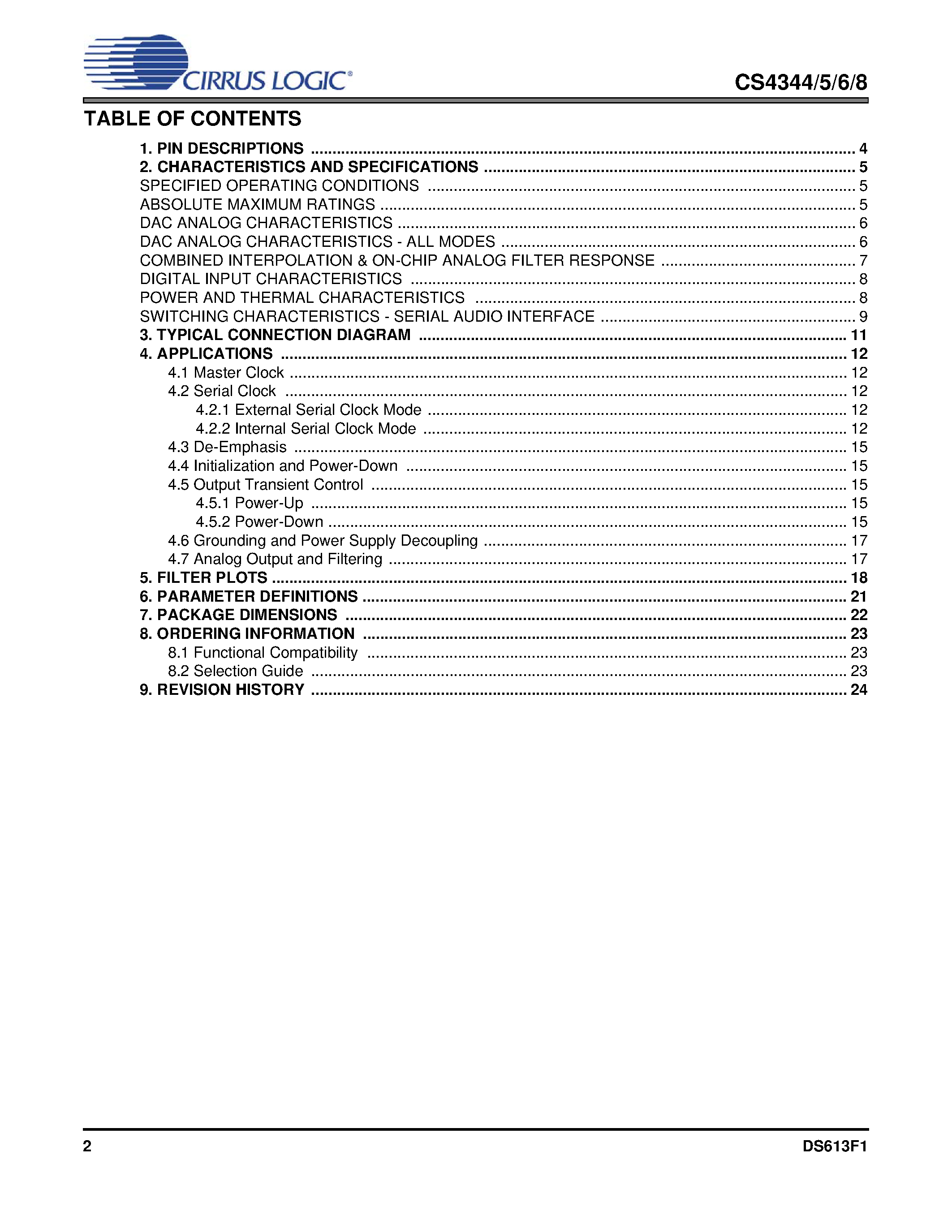 Даташит на микросхему CS4344 страница 2 Даташит CS4344 - (CS4344 - CS4348) 192KHz STEREO D/A CONVERTER страница 2