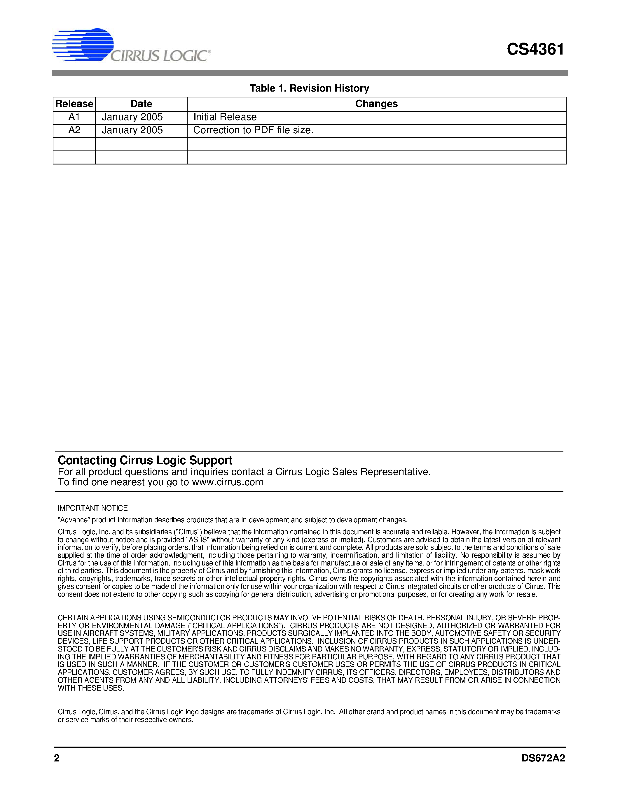 Datasheet CS4361 - 6-channel D/A Converter page 2