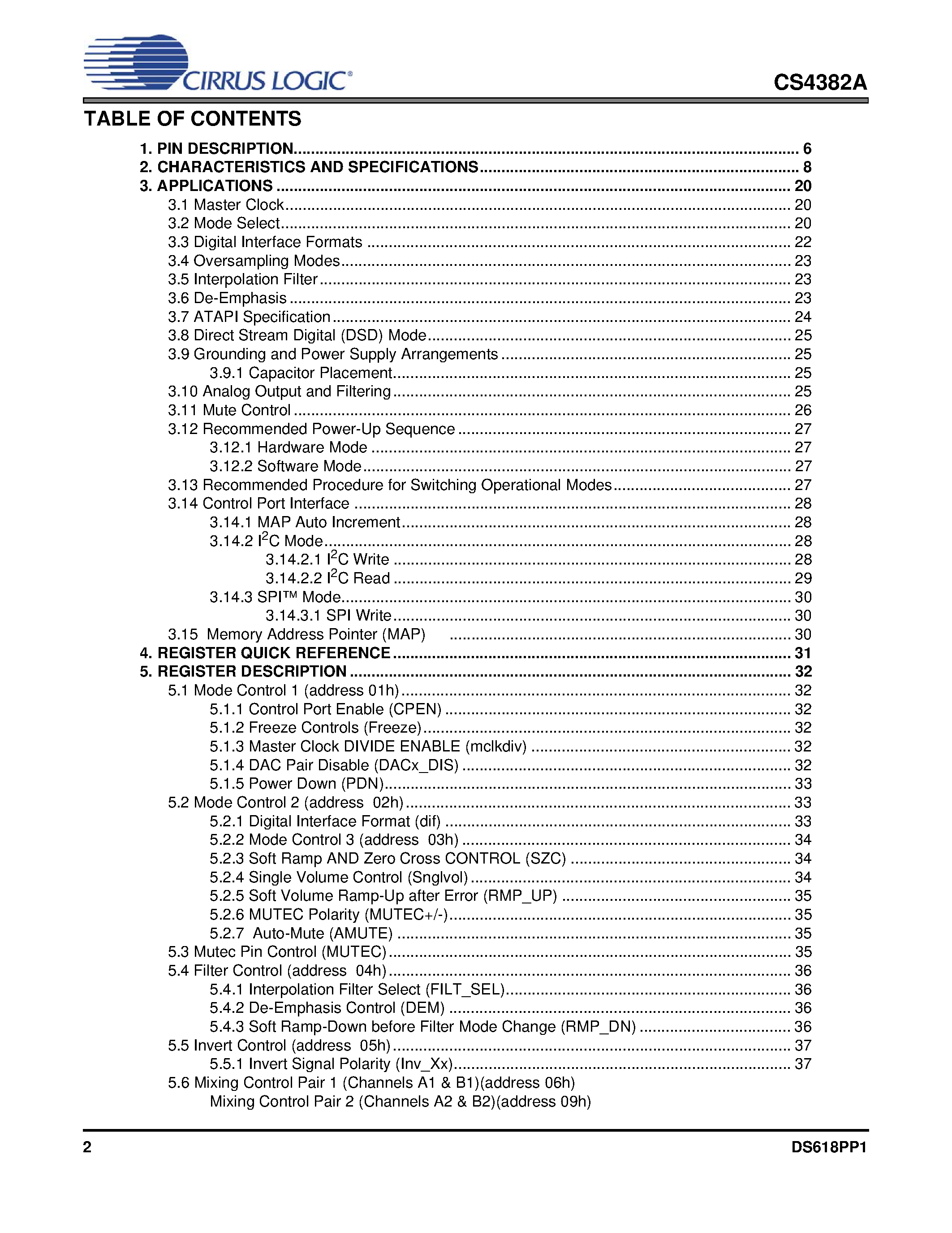 Даташит на микросхему CS4382A страница 2 Даташит CS4382A - 192 kHz 8-Channel D/A Converter страница 2