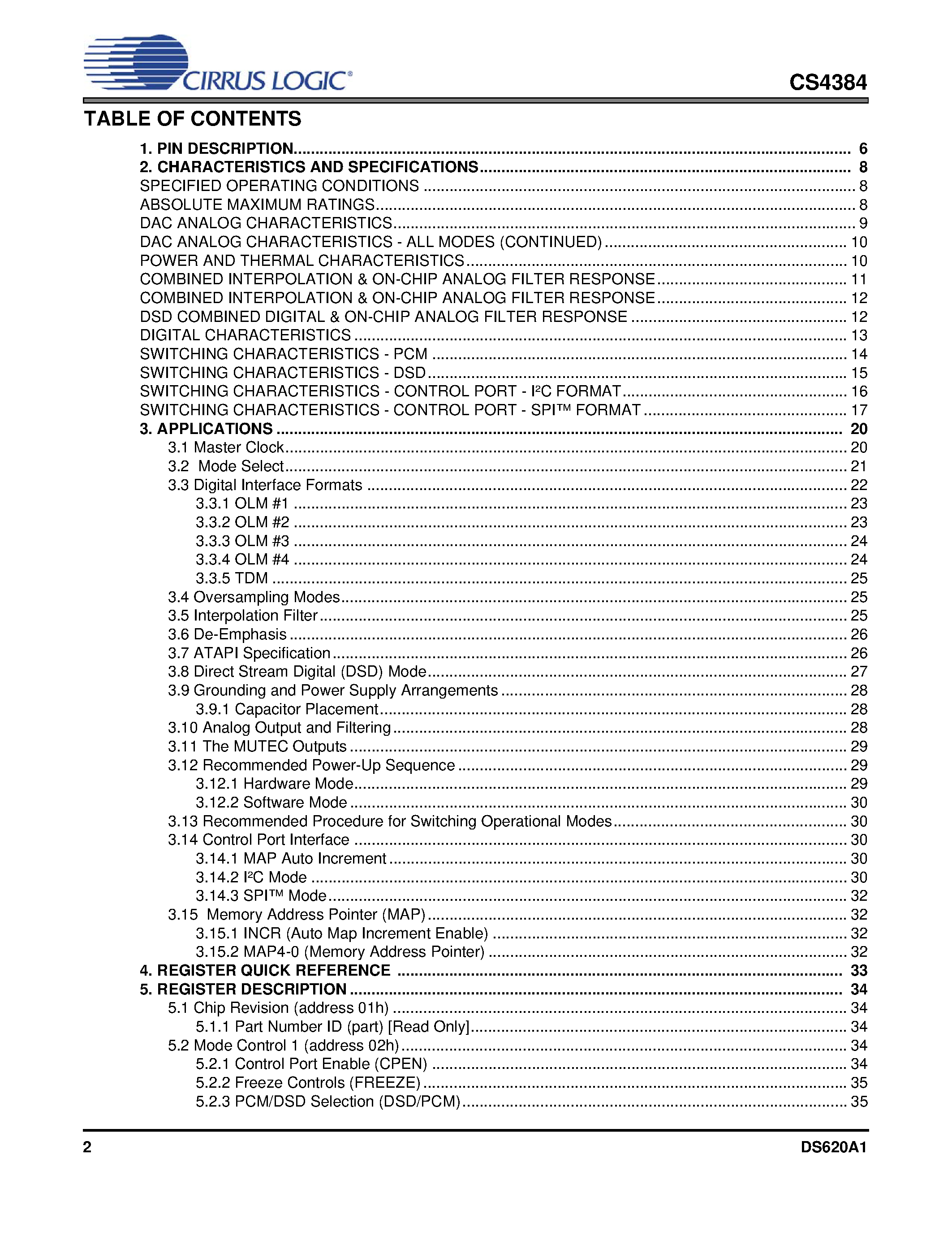 Даташит на микросхему CS4384 страница 2 Даташит CS4384 - 192 kHz 8-Channel D/A Converter страница 2