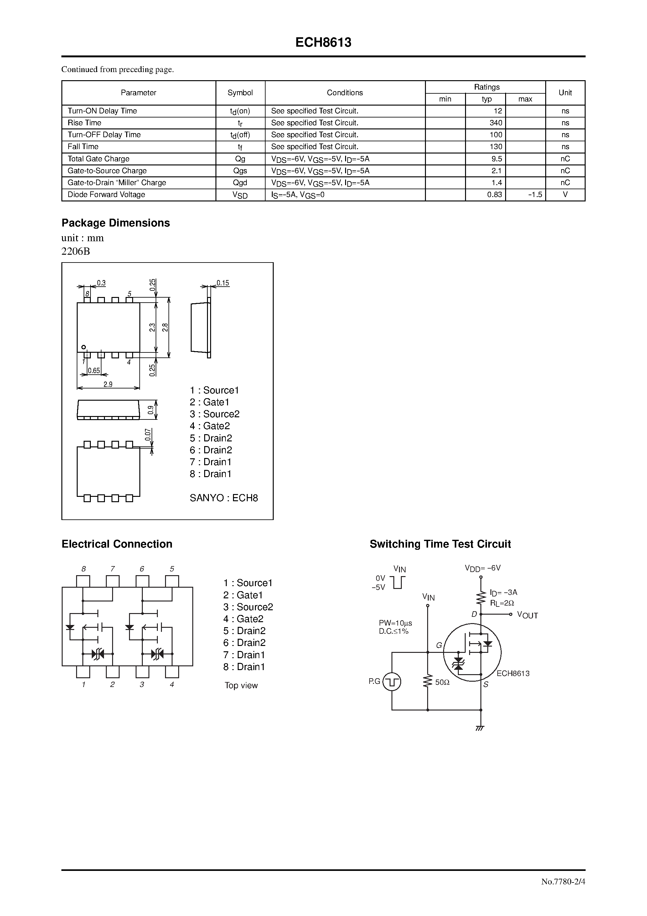 Даташит на микросхему ECH8613 страница 2 Даташит ECH8613 - High-Speed Switching Applications страница 2