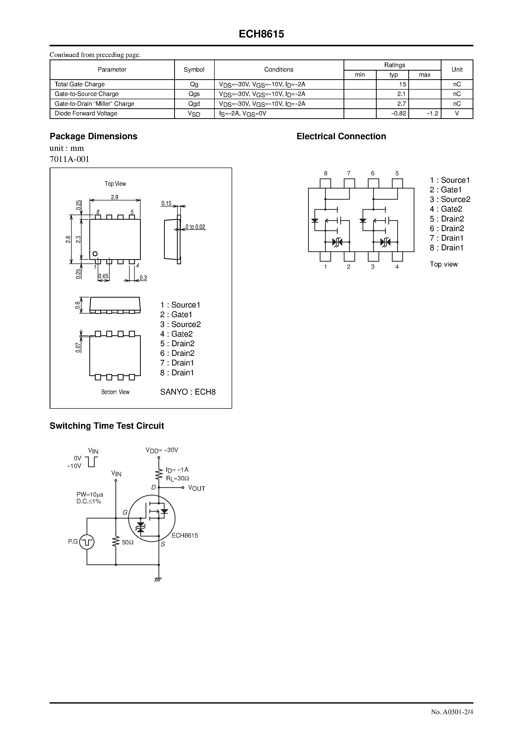 Datasheet ECH8615 - P-Channel Silicon MOSFET page 2