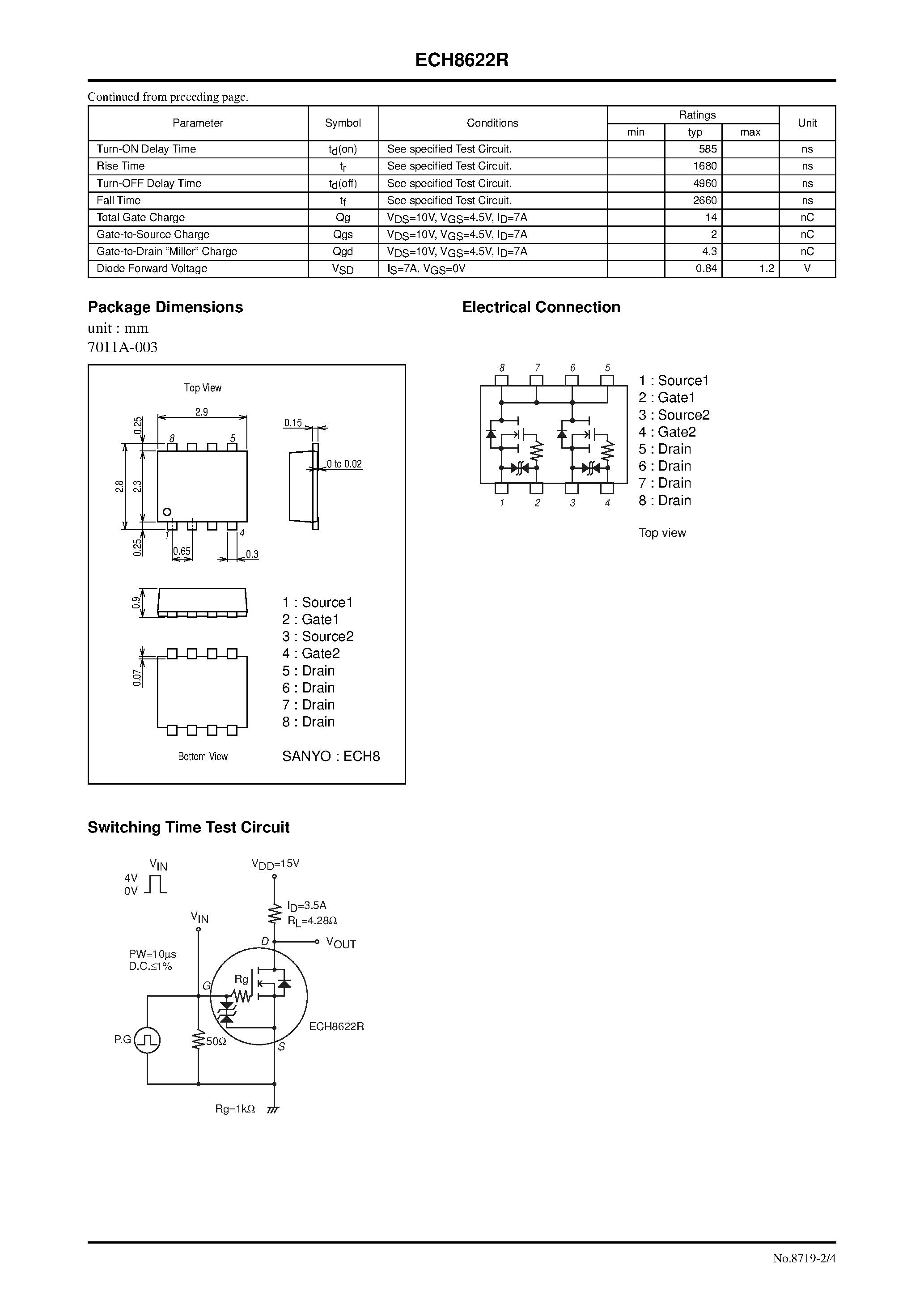 Datasheet ECH8622R - N-Channel Silicon MOSFET page 2
