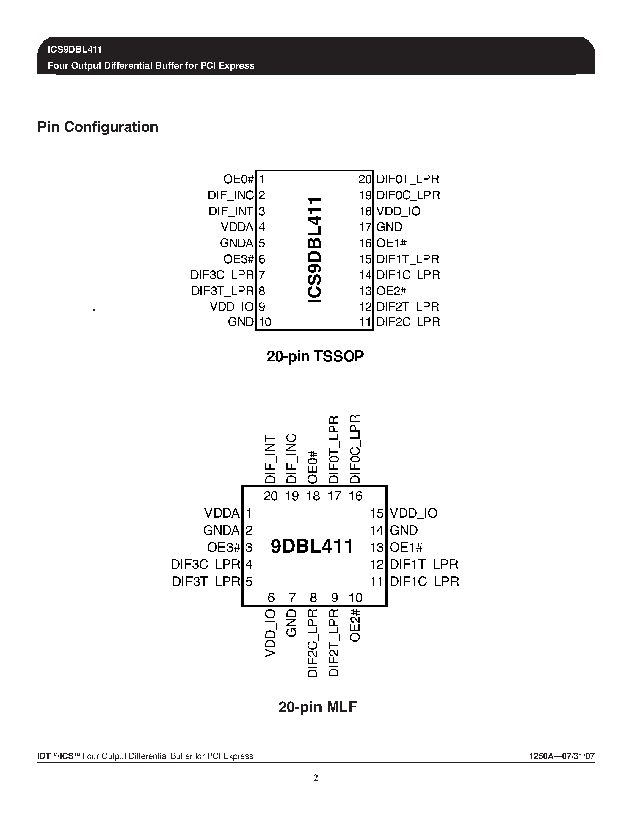 Datasheet ICS9DBL411 - Four Output Differential Fanout Buffer page 2