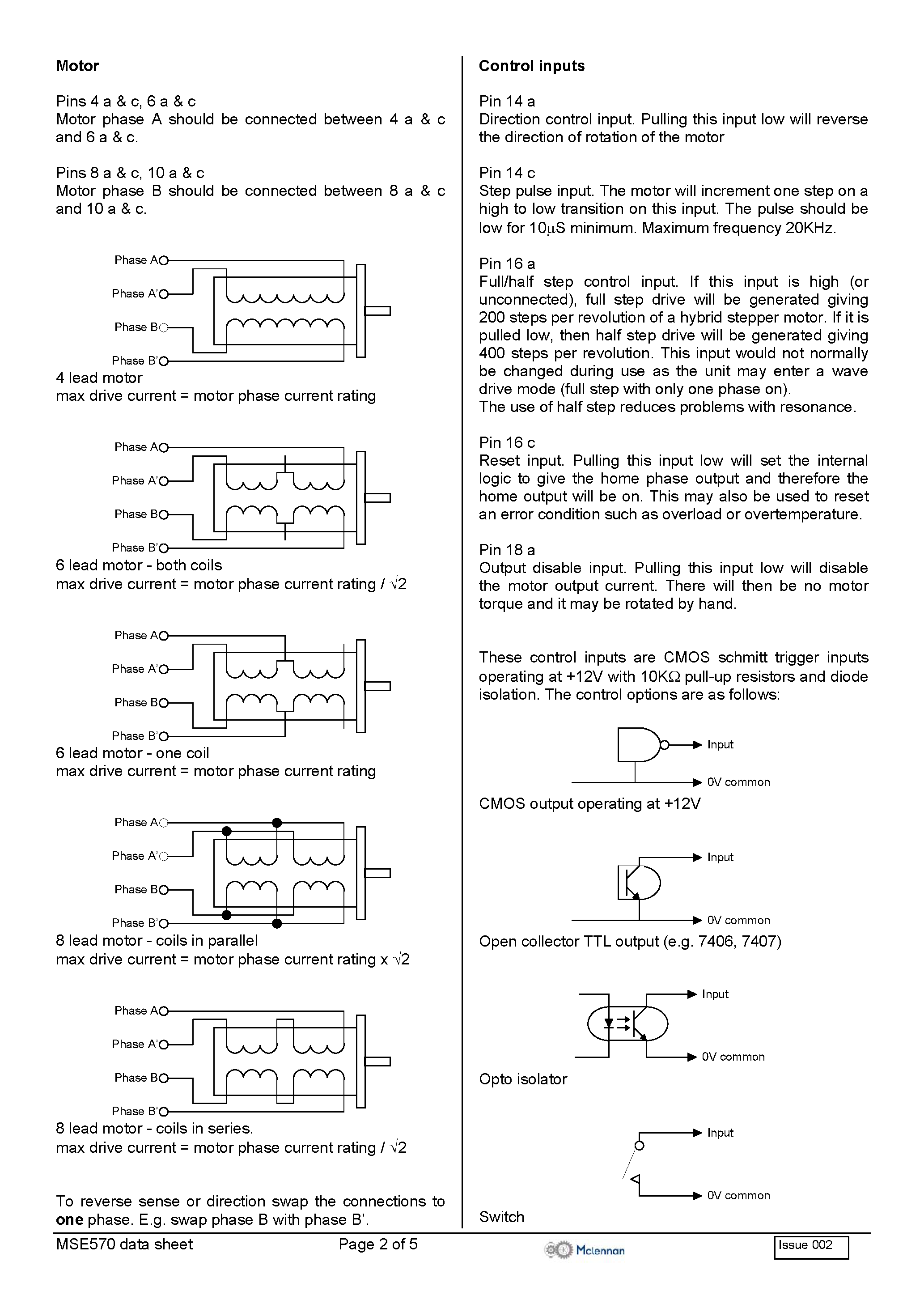 Даташит MSE570 - Bipolar Stepper Motor Drive Board страница 2