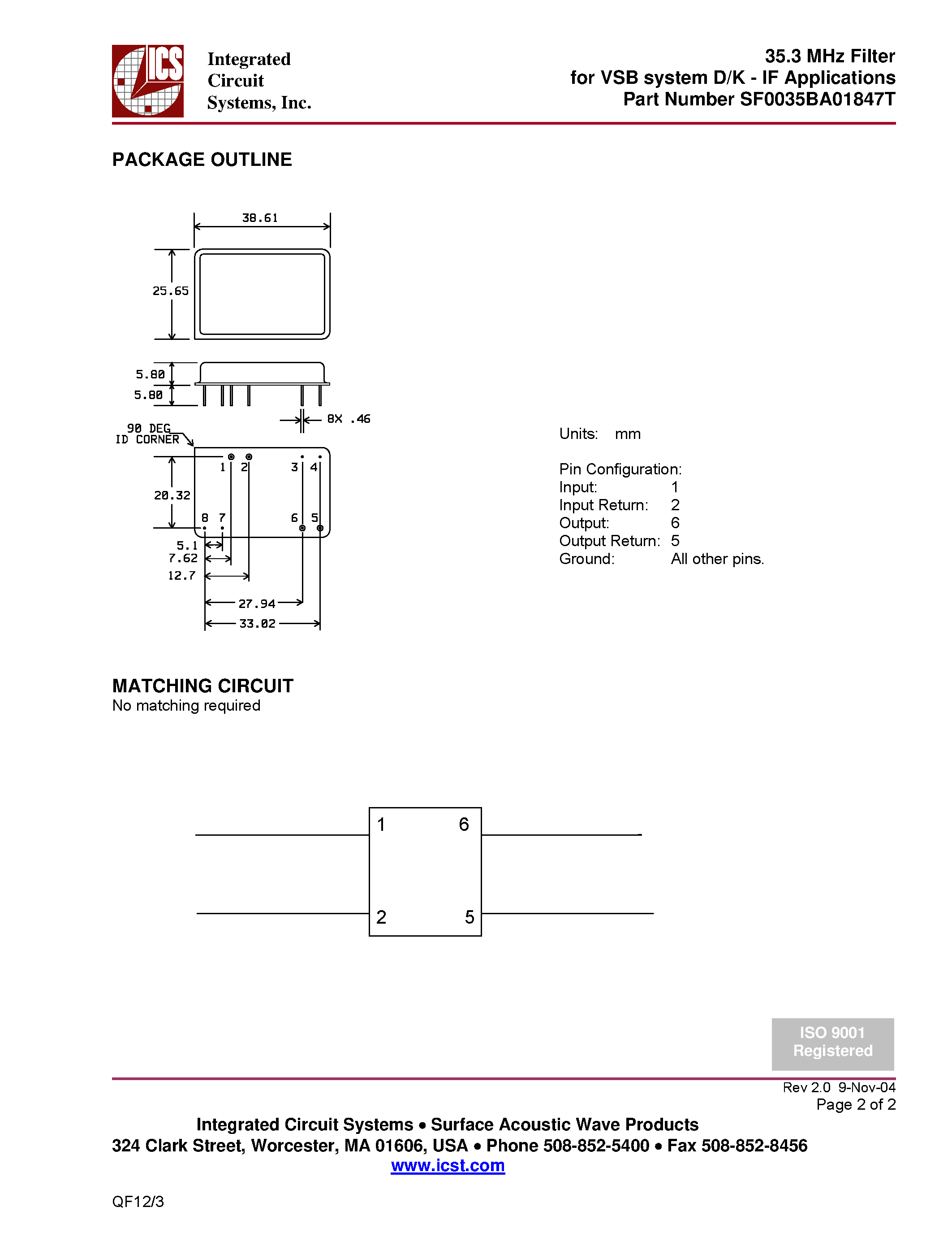 Datasheet SF0035BA01847T - 35.3 MHz Filter page 2