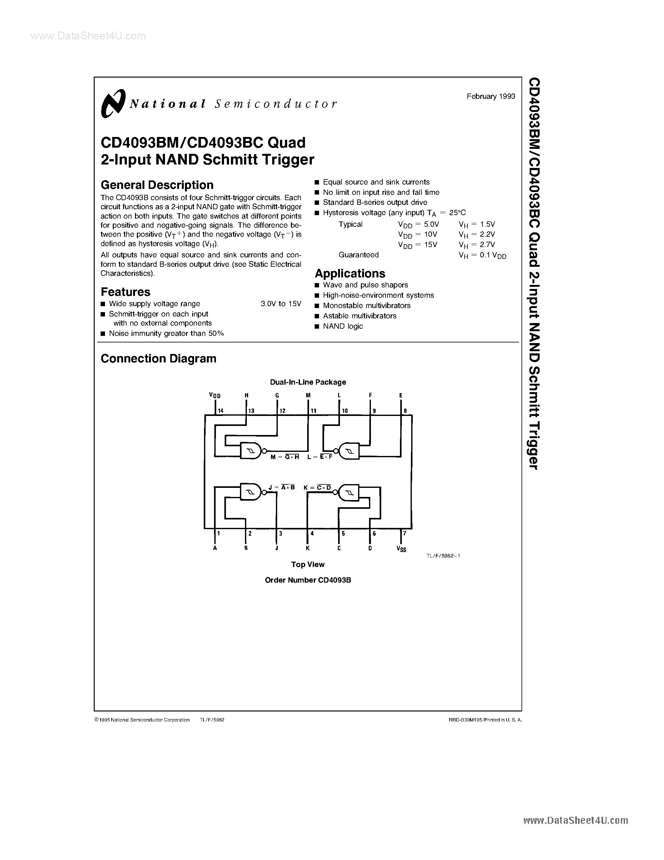 Datasheet D4093BC - Search -----> CD4093BC page 1