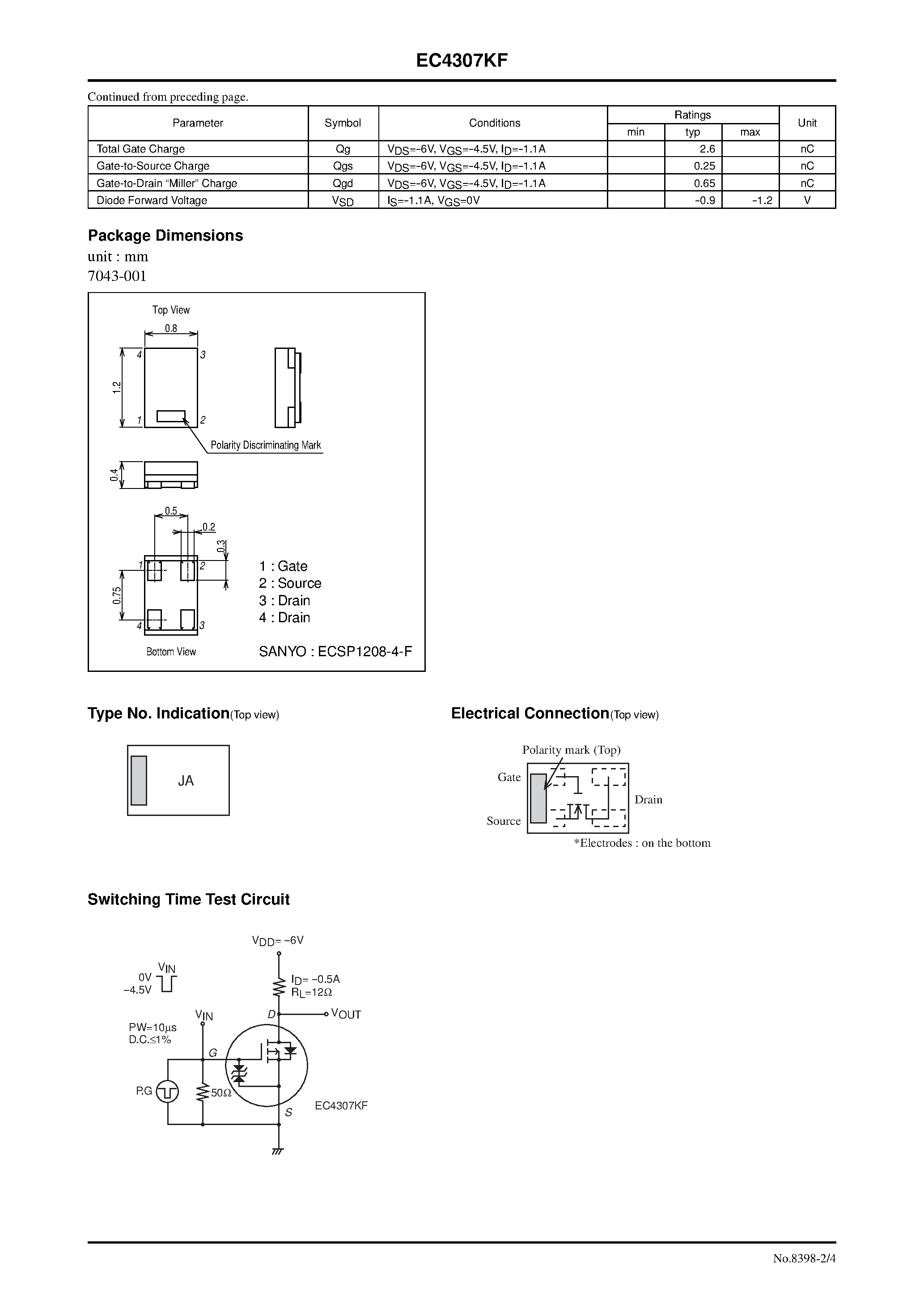 Даташит на микросхему EC4307KF страница 2 Даташит EC4307KF - General Purpose Switching Device Applications страница 2