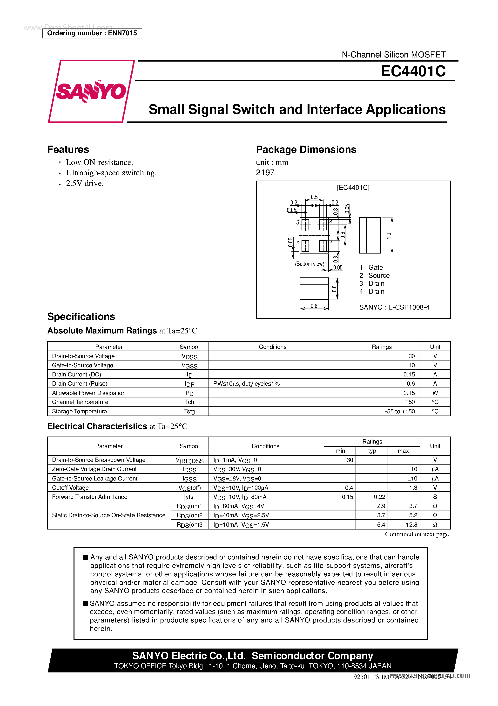 Даташит на микросхему EC4401C страница 1 Даташит EC4401C - Small Signal Switch and Interface Applications страница 1