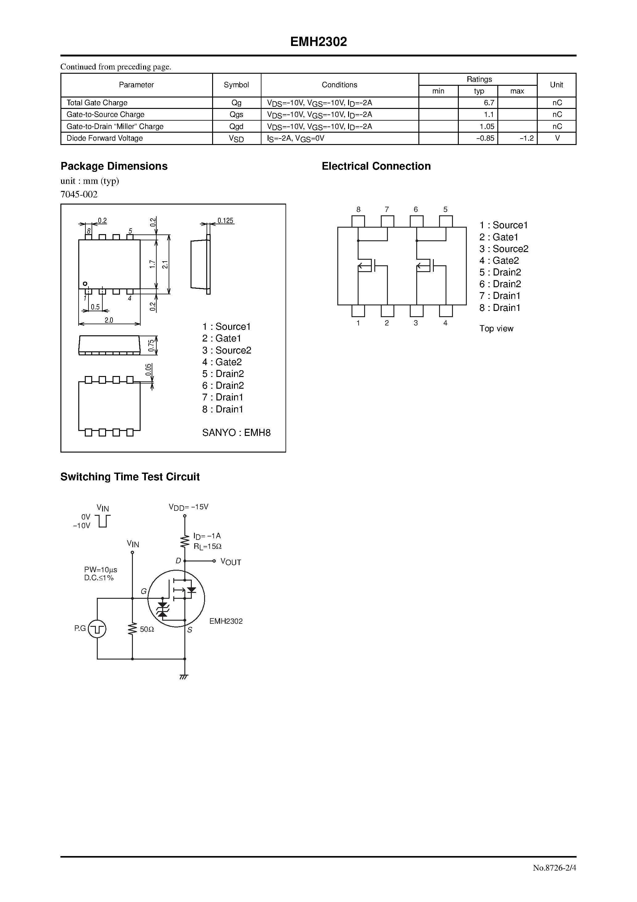 Datasheet EMH2302 - P-Channel Silicon MOSFET page 2